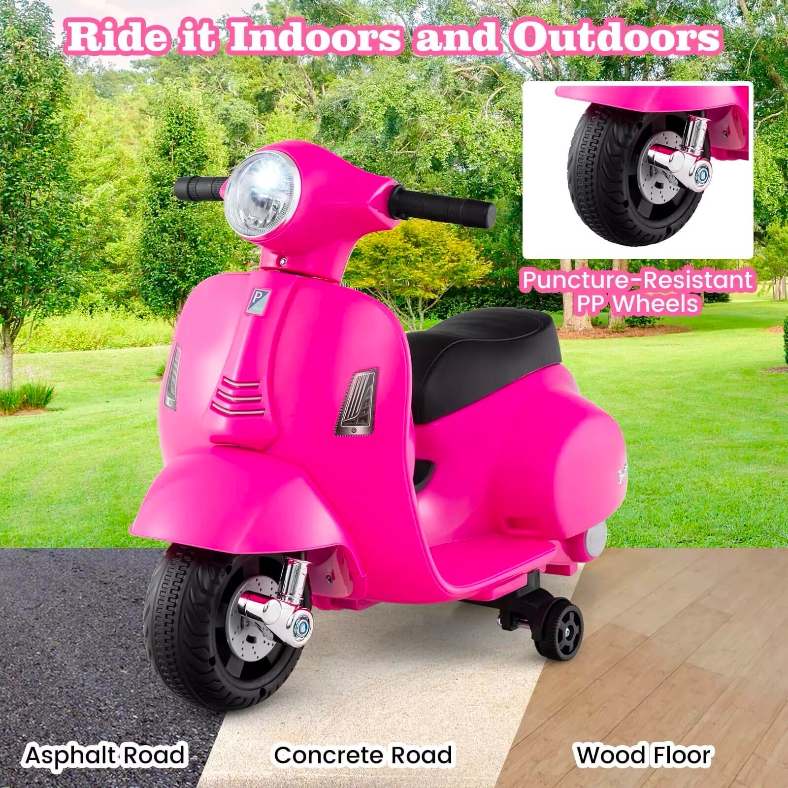 Kids Ride on Motorcycle with Training Wheels Headlight Horn 6V Battery