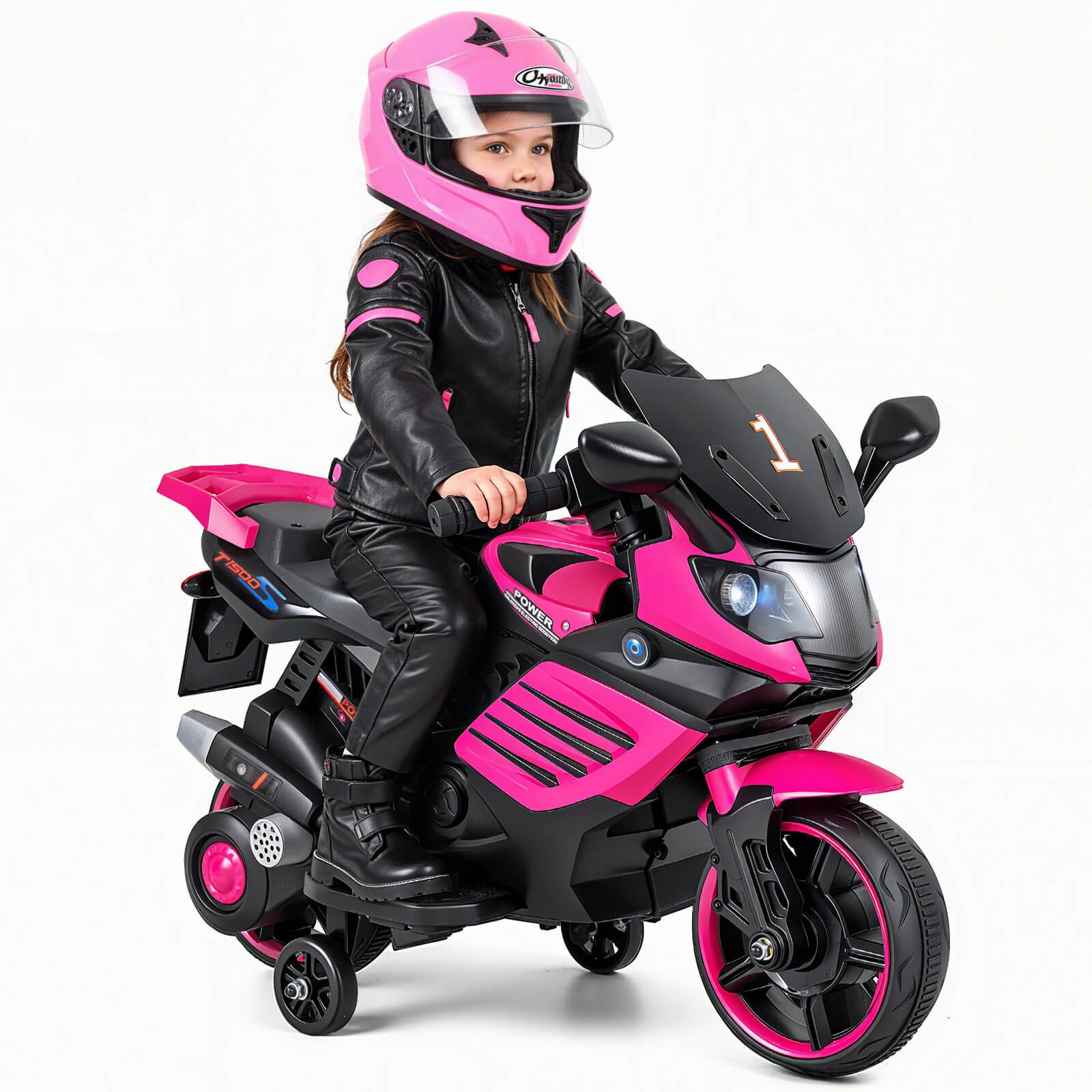 6V Kids Motorcycle w/Music, Horn, Detachable Training Wheels & LED Headlights