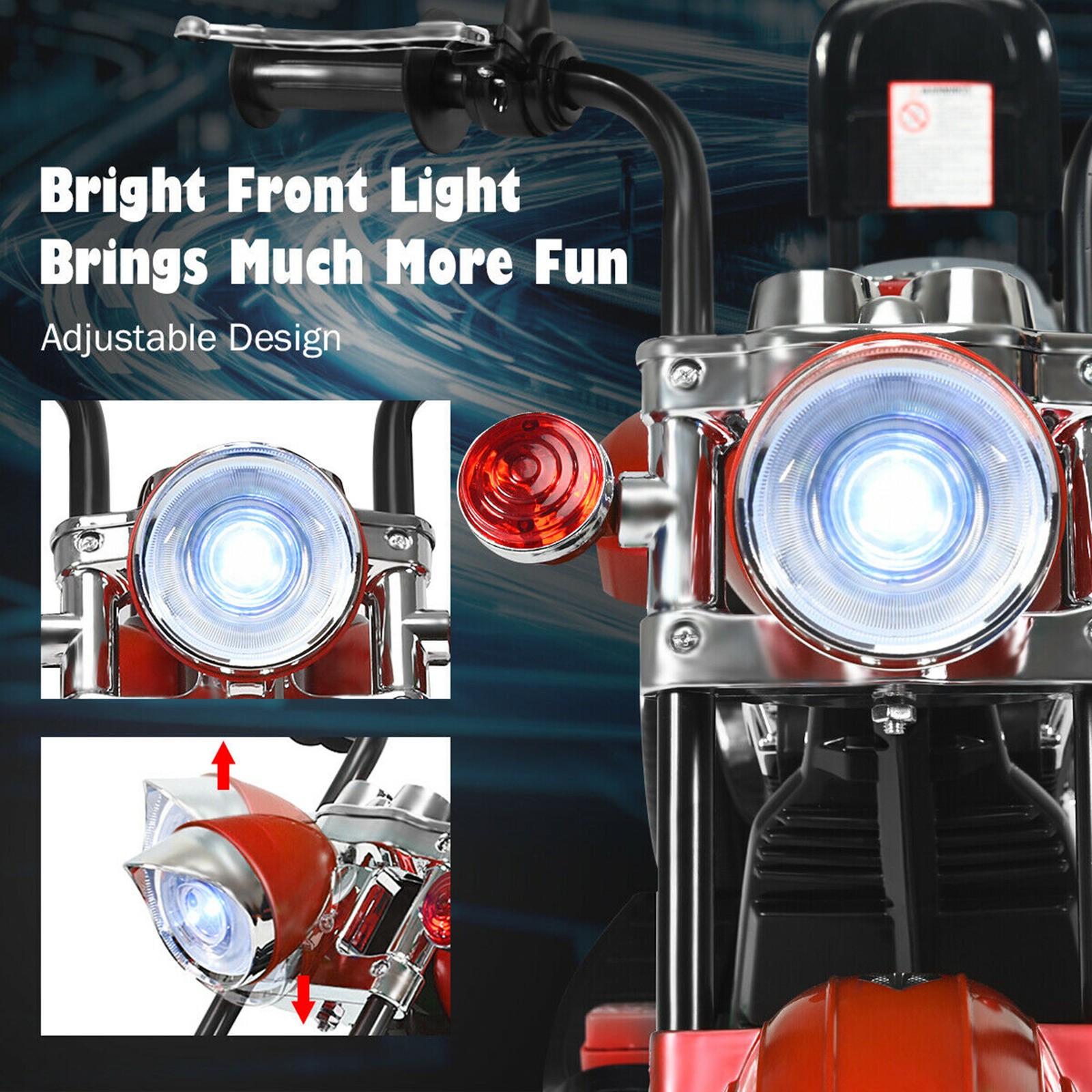 6V Kids Ride On Chopper Motorcycle 3 Wheel Trike with Headlight Red