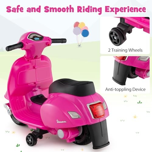 COSTWAY KIDS RIDE ON MOTORCYCLE WITH TRAINING WHEELS 6V BATTERY 26″X20″ – PINK