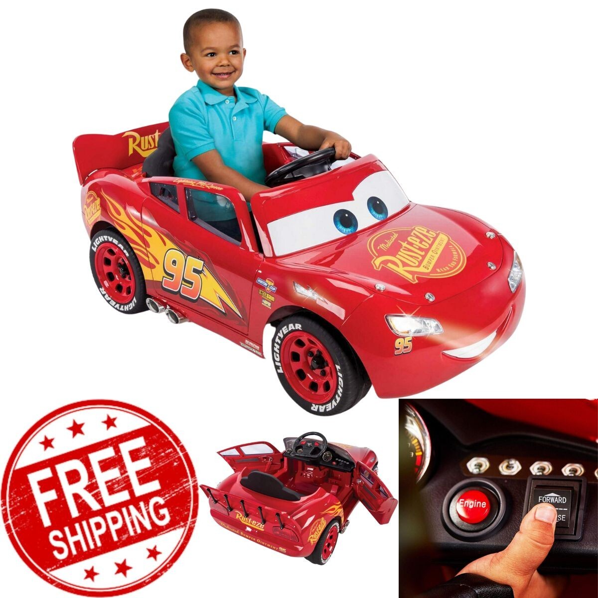 Cars Lightning McQueen Battery Powered Vehicle Sound Effects 6V Charger Start