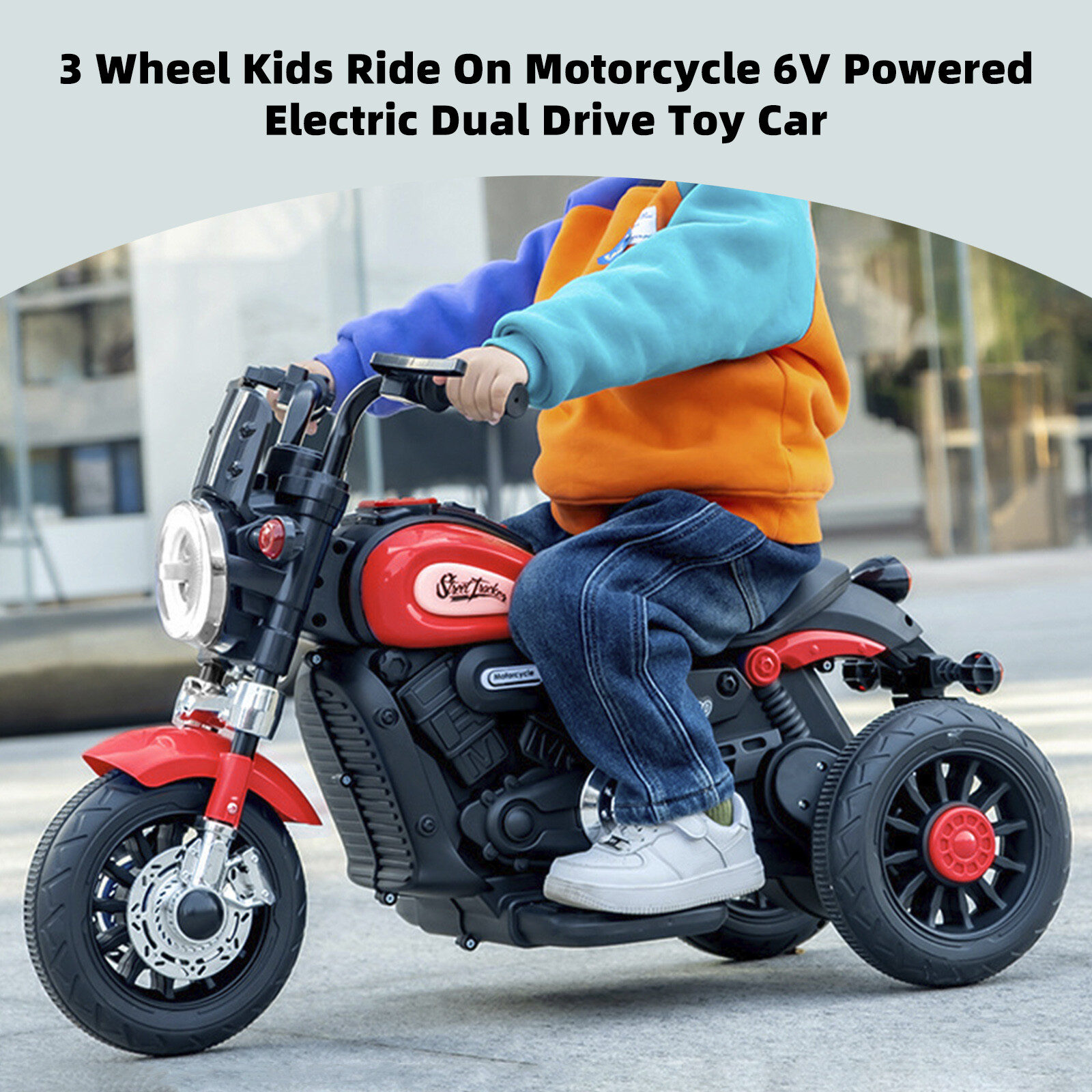 3 Wheel Kids Ride On Motorcycle 6V Powered Electric Dual Drive Toy Car Red