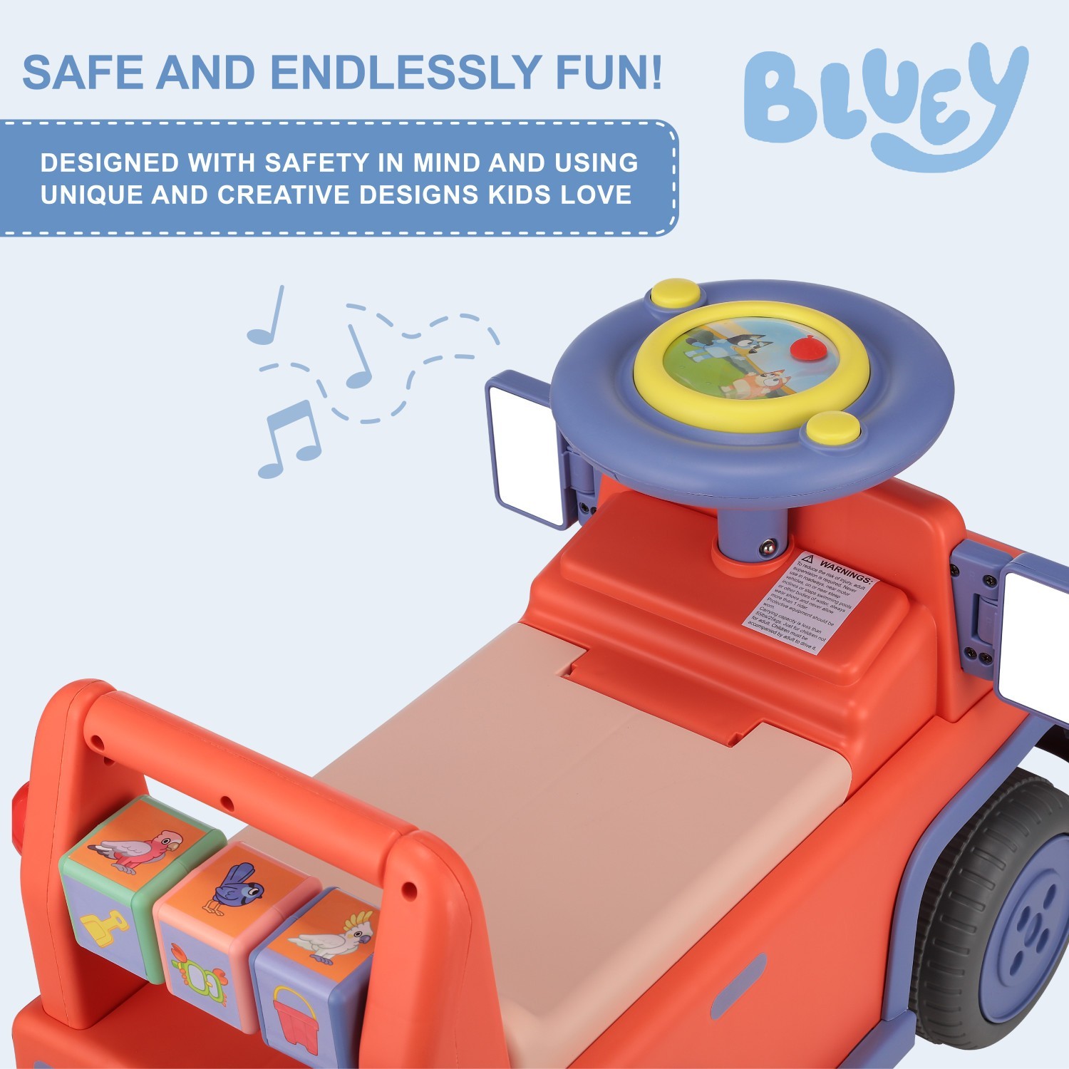 Bluey Licensed Ride-On Push Car Toddler 1-3Y Foot-to-Floor Orange