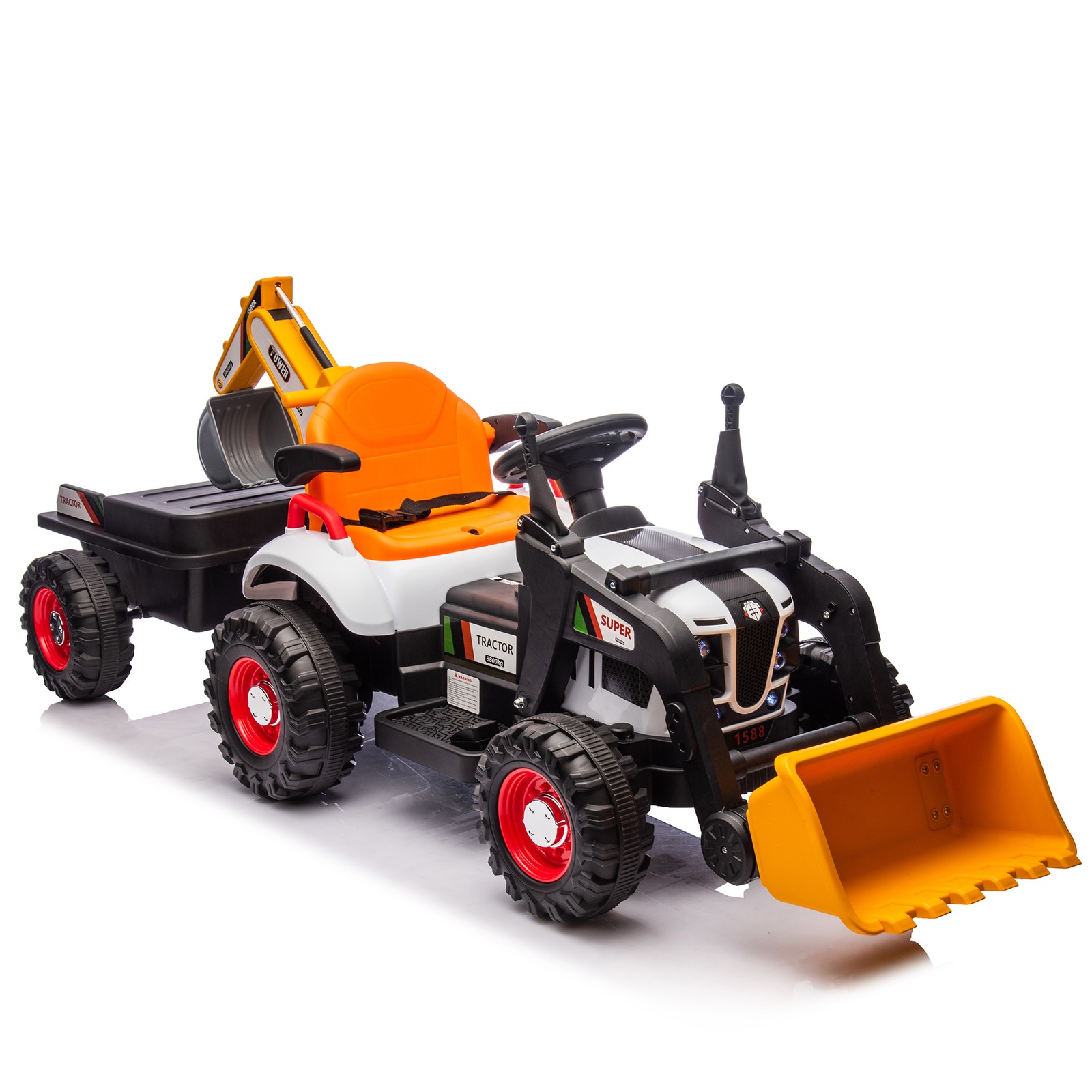 24VKids Ride on Electric Tractor Toy Excavator Vehicle Construction Truck Orange