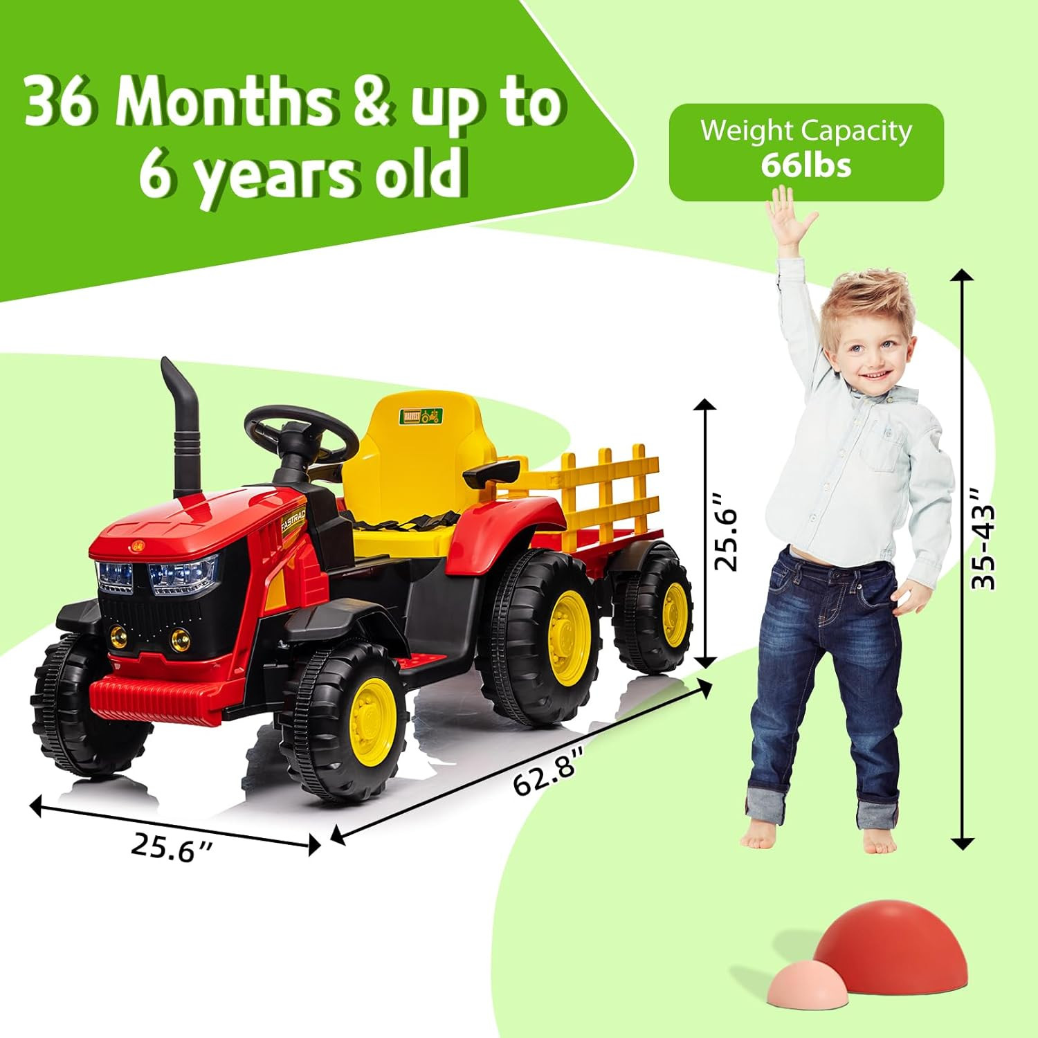 12V Battery Powered Kids Ride on Tractor with Remote Control – 35W Dual Motors,