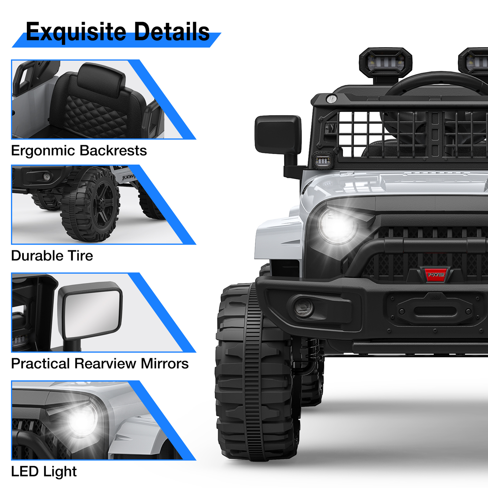 Kids Electric Ride On Truck Toys 12V Power Battery Car Grey with Remote Control