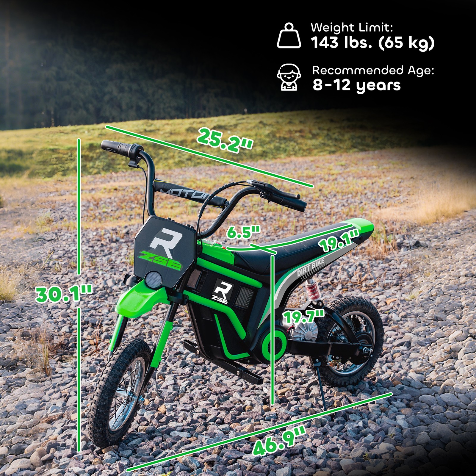 24V 350W 15 MPH Electric Dirt Bike Motorcycle w/ Twist Grip, Green