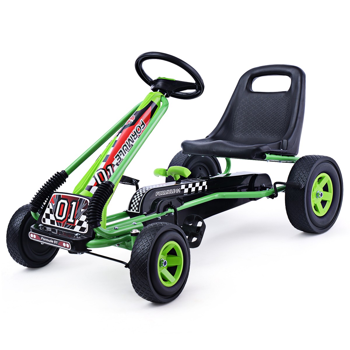 Costway Go Kart 4 Wheel Pedal Powered Kids Ride On Toy w/ Adjustable Seat Green