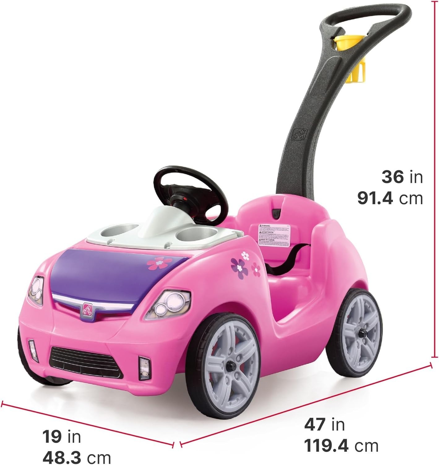 Whisper Ride II Kids Push Car – Toddler Ride-On Toy with Safety Seat Belt, Pink