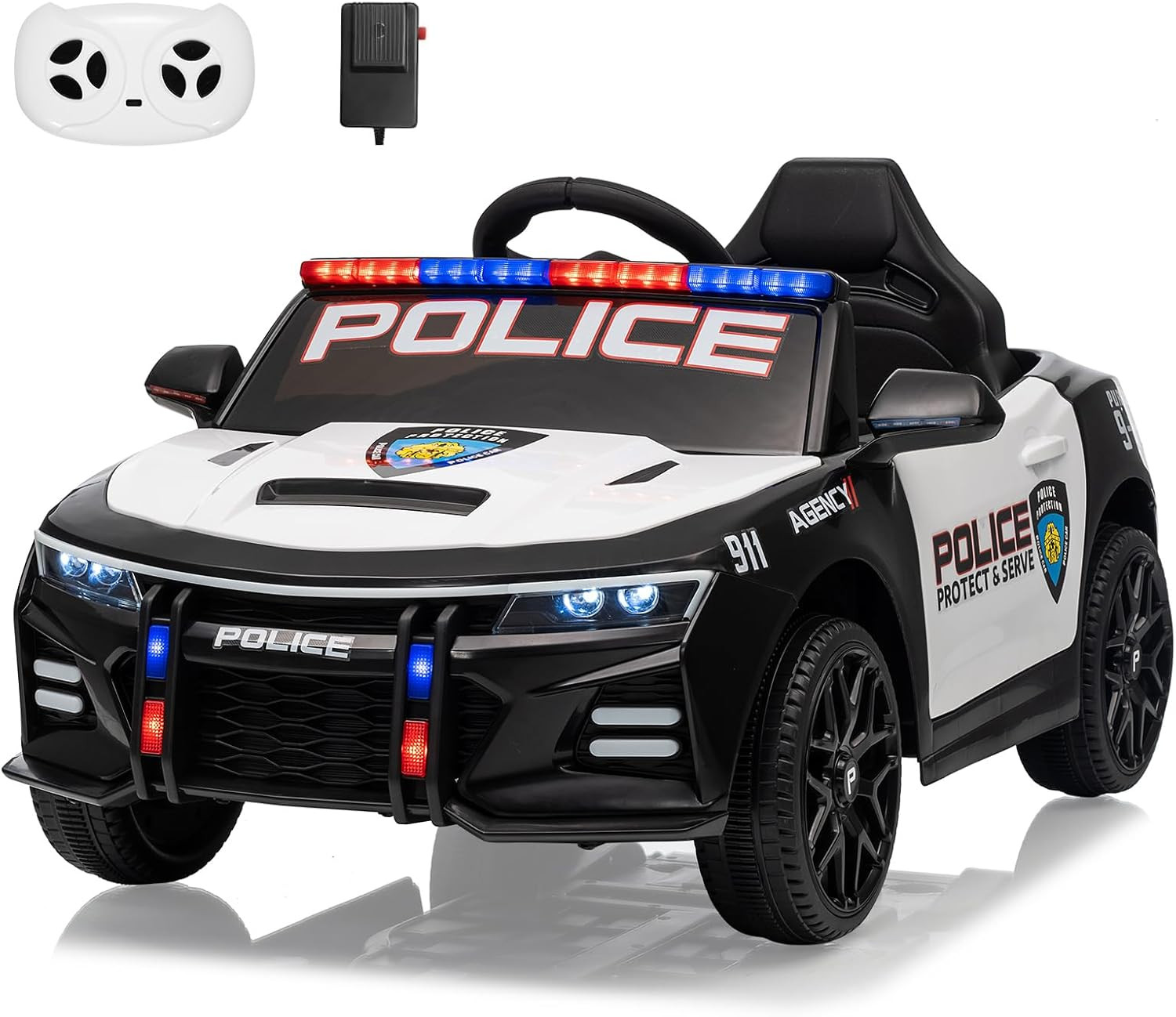 Police Car Ride on Car for Kids, Battery Powered Ride-On Toys Cop Cars with Remo