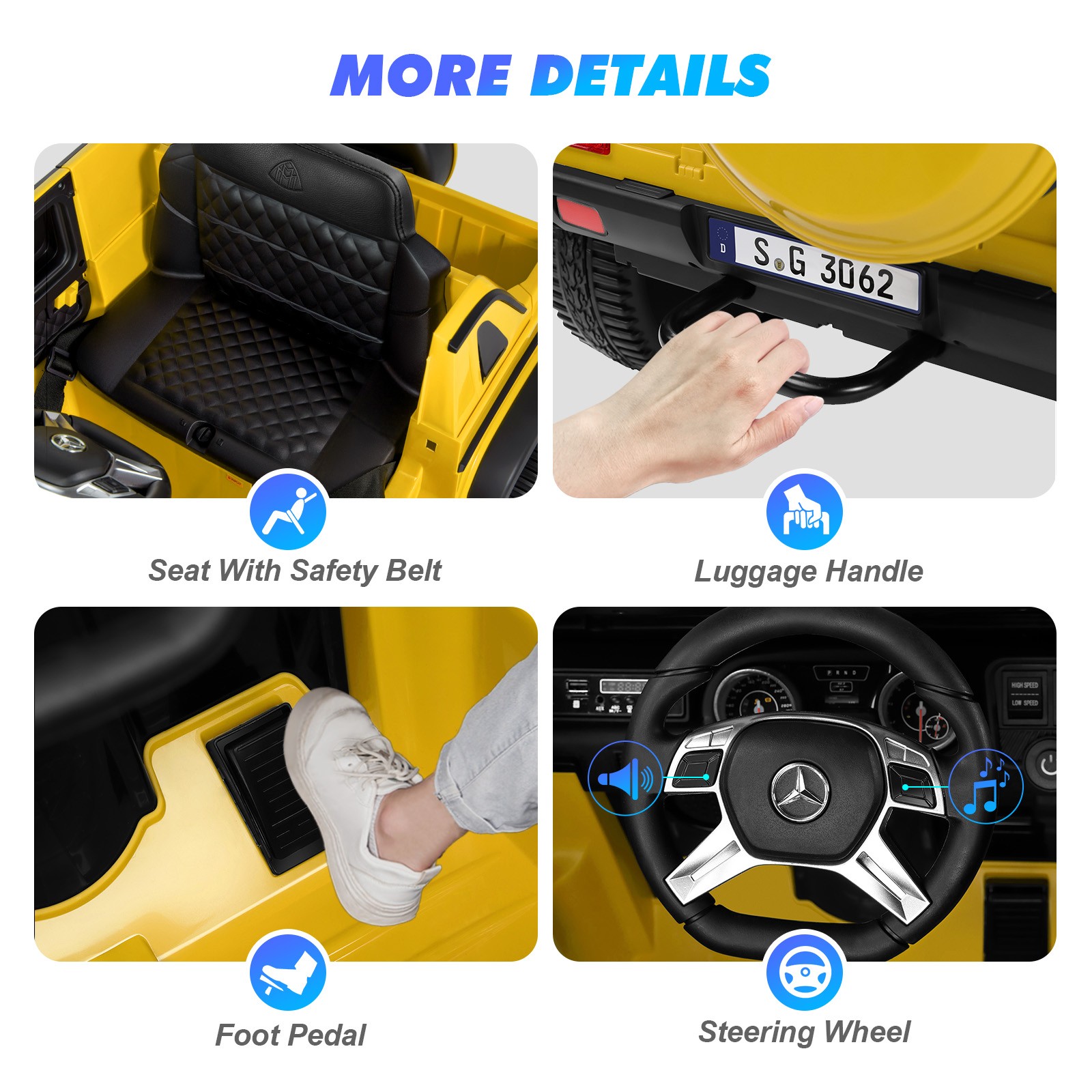 New 12V Battery Kids Yellow Ride On Mercedes-Benz Car w/3 Speed,LED,Music,Remote