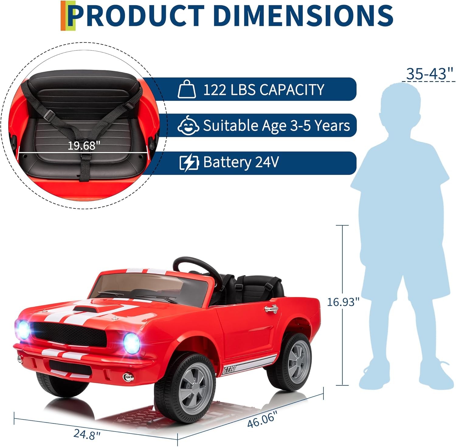 24V 2 Seater Ride on Licensed Shelby GT350 Electric Car Ride on Toys for Kids