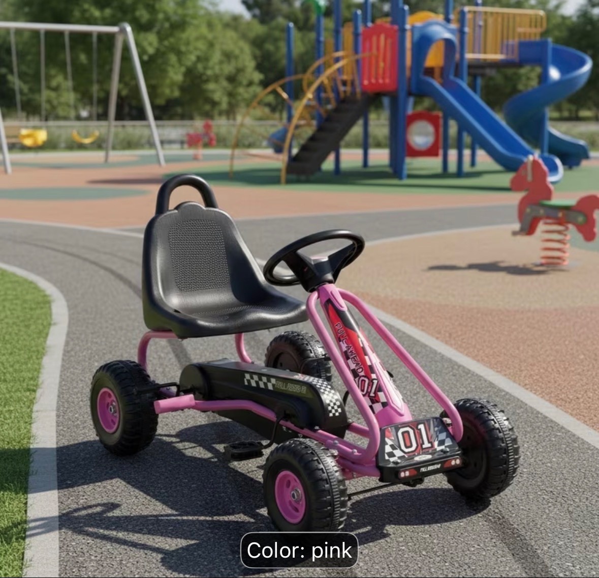Pedal Go Kart, 4-Wheel Pedal Powered Ride On with Adjustable Seat, Handbrake