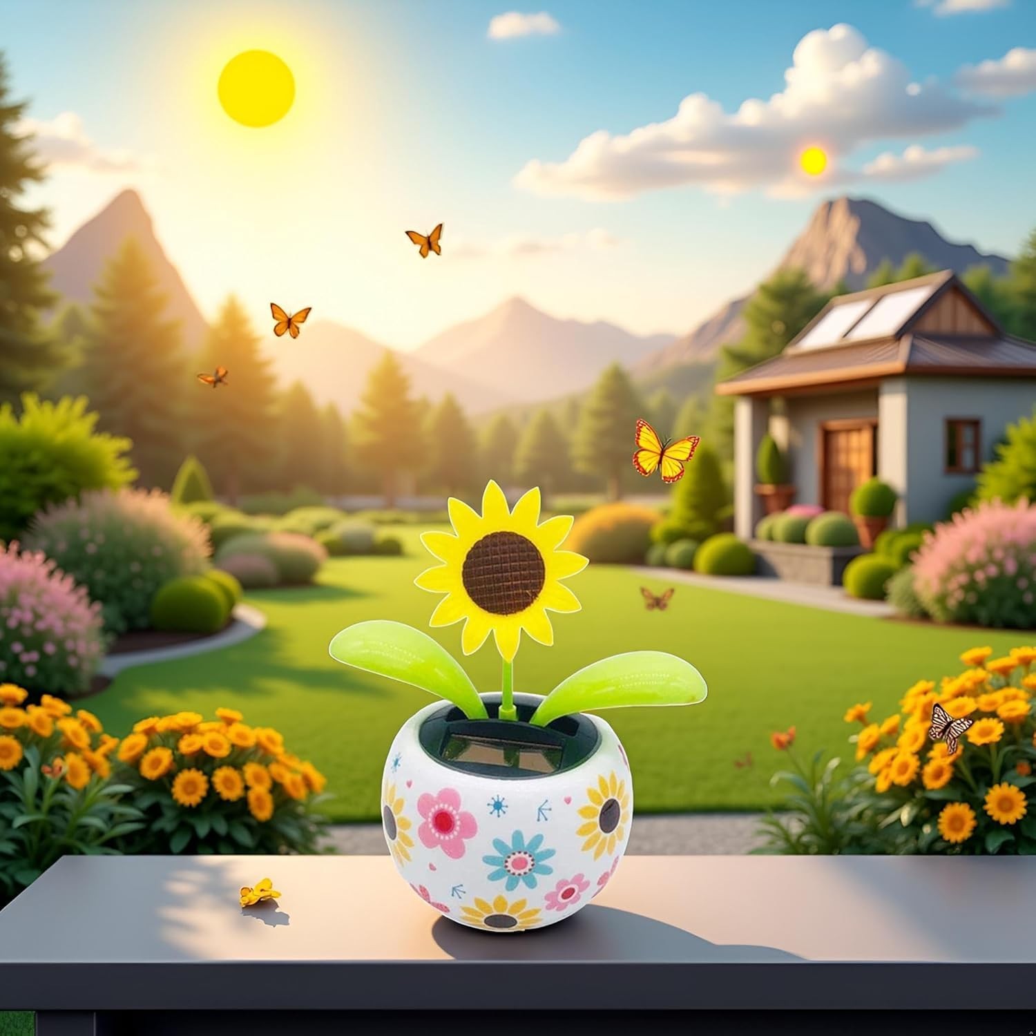 Sunflower Solar Dancing Toys- Bobblehead Dancer Window Sun Standard, Yellow
