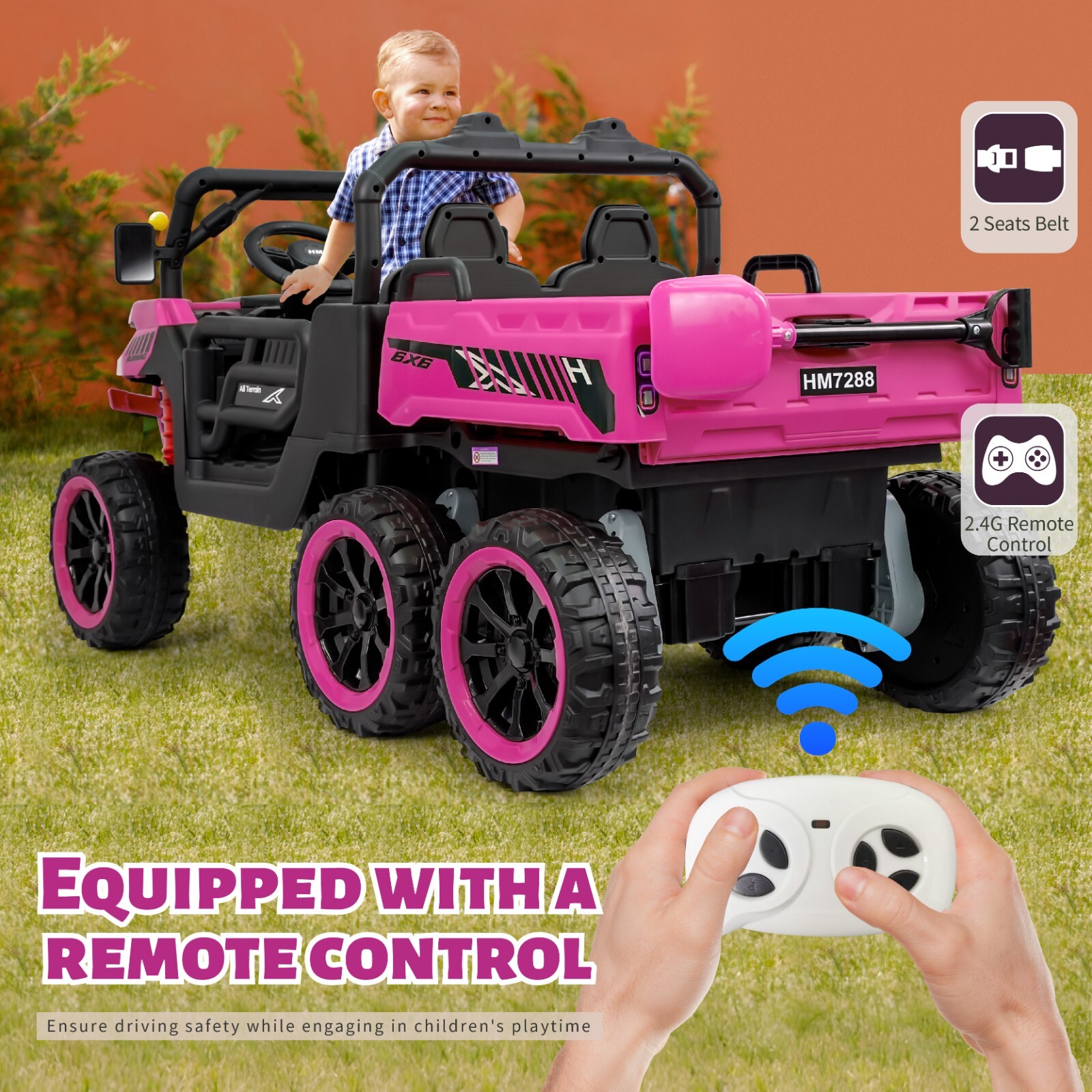 Pink Kids 2 Seater Ride on Car 24V Electric Dump Truck 4WD UTV w/Parental Remote