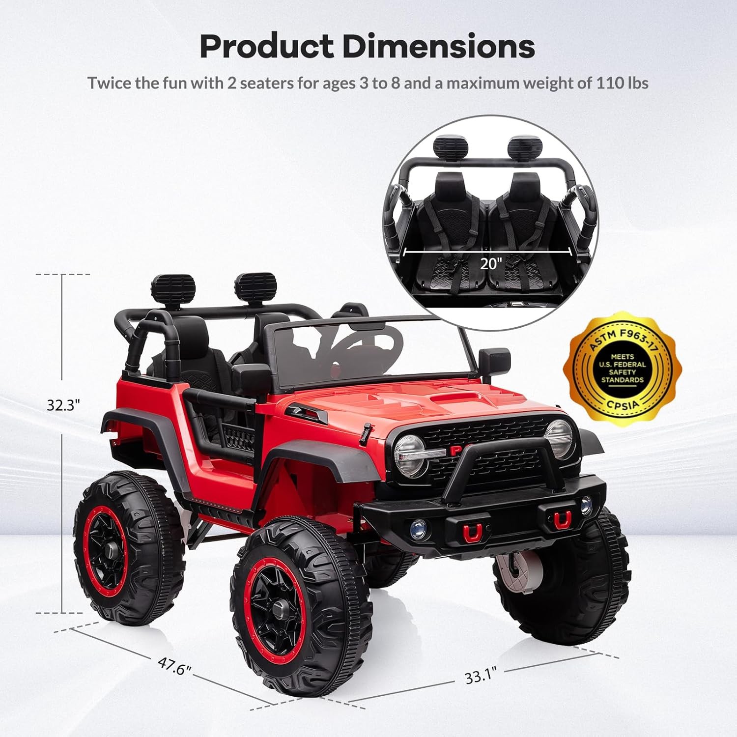 24V Electric Kids Ride On Cars with Remote Control 2 Seats Truck Toys Gifts