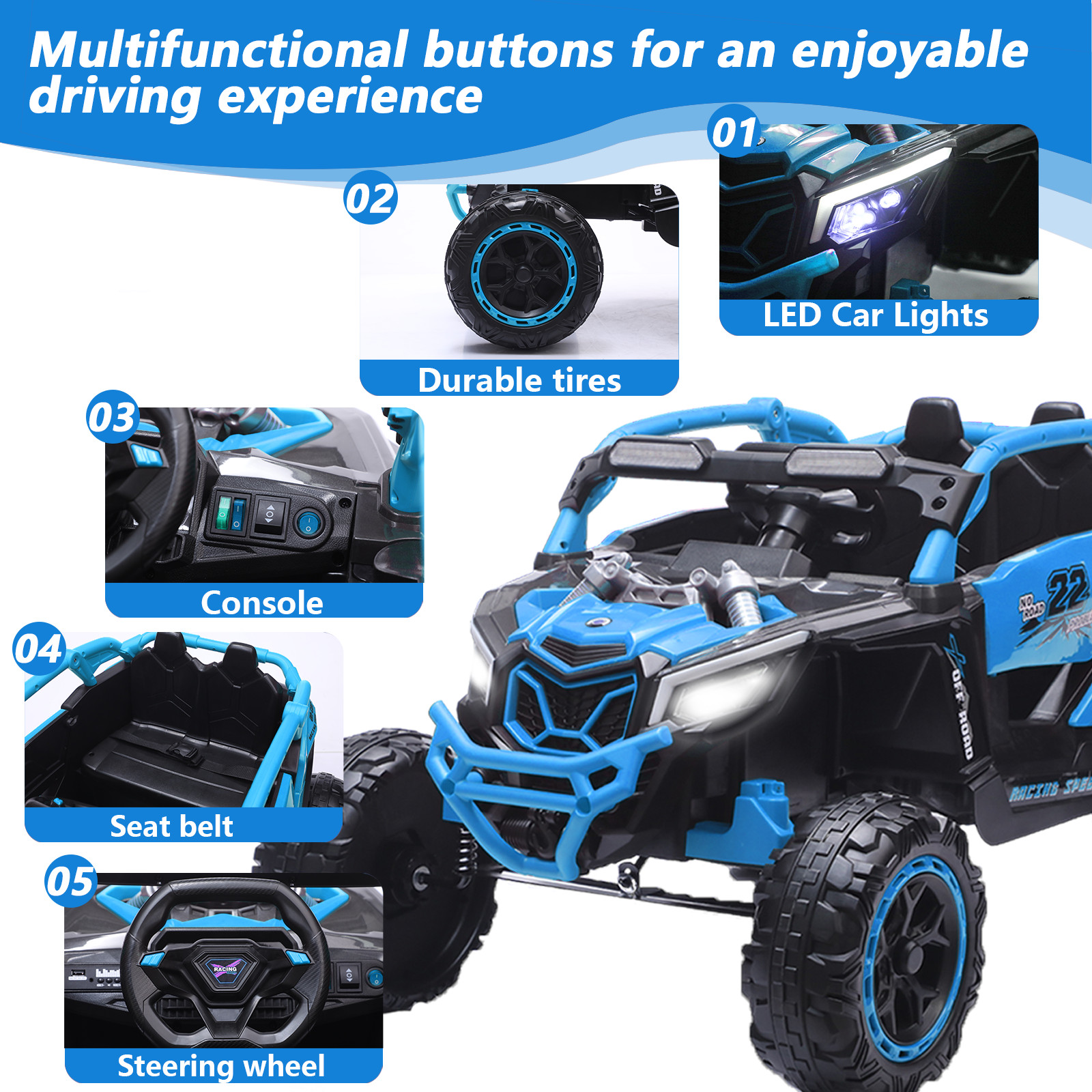 24V 400W Ride on UTV 2-Seater Electric Car Truck Power Wheels with Remote, Blue