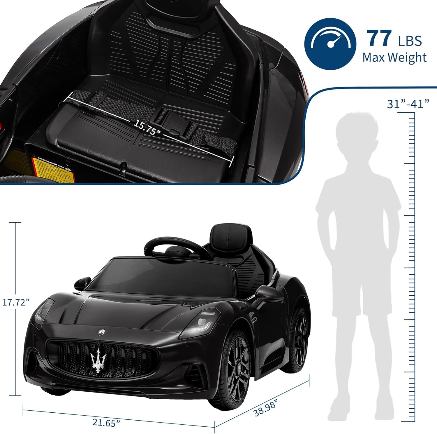 12V Licensed Maserati Ride-On Vehicle for Kids, Remote Control, High/Low Speed
