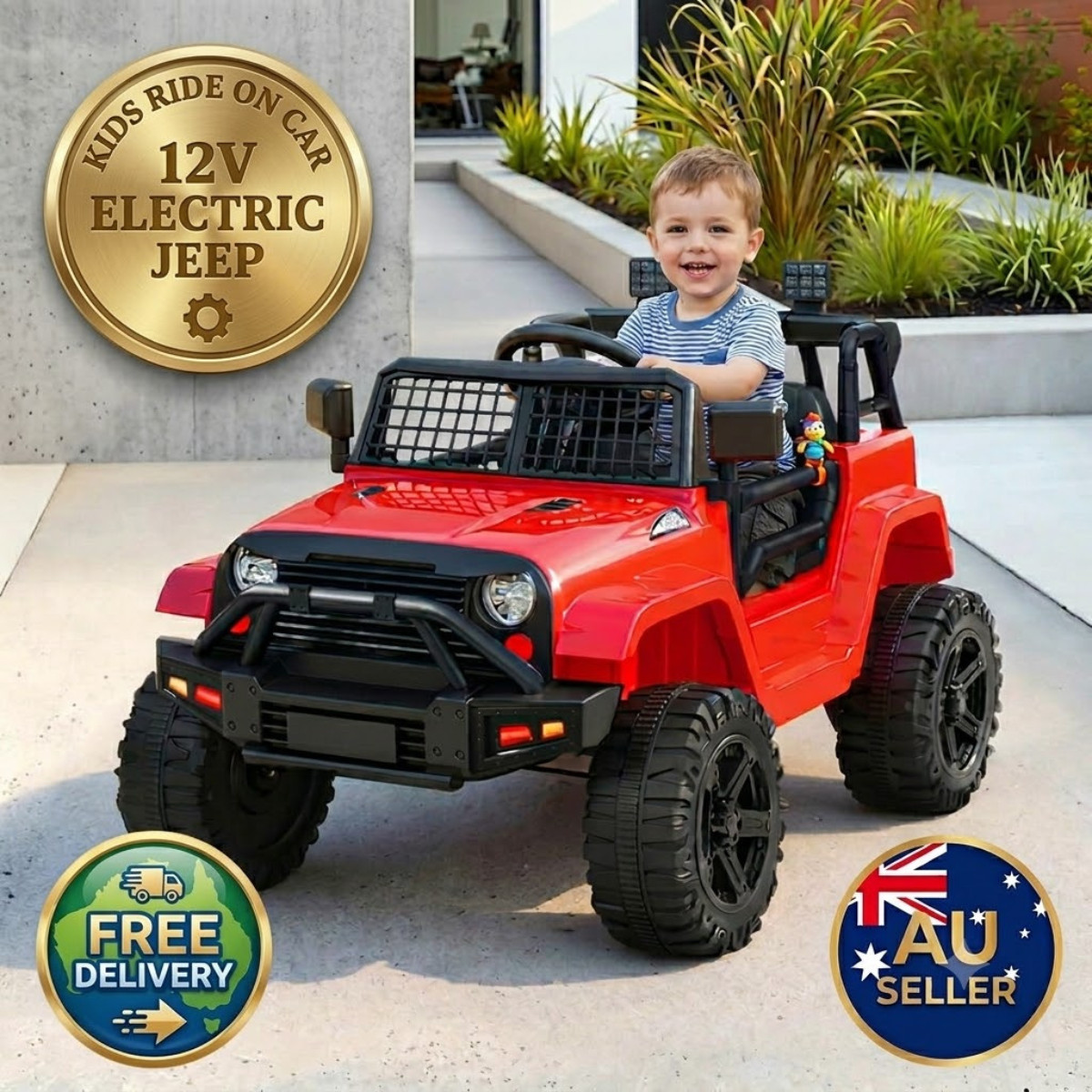 Electric Jeep Ride On Car for Kids 12V Parent Remote Red Toy Vehicle