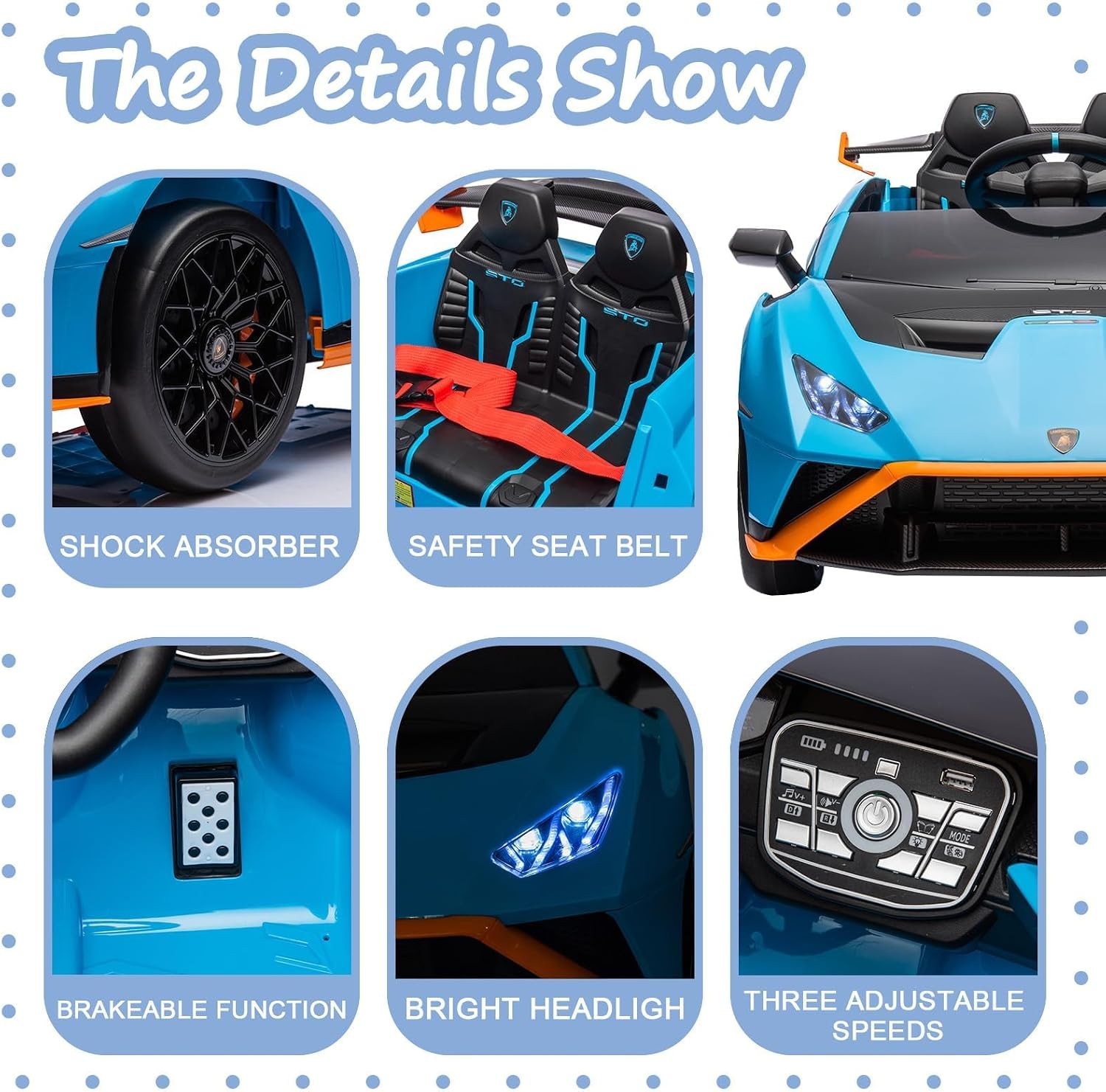 Licensed Lamborghini Kids Ride on Drift Car 24V Battery Powered 360° Spin, Blue