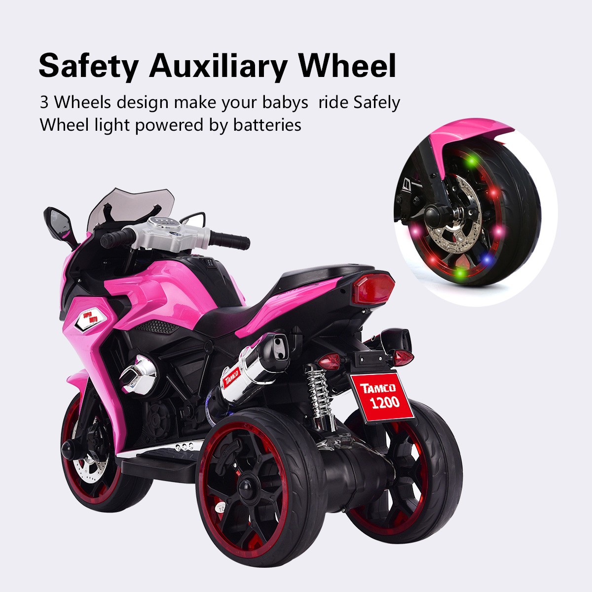 12V Electric Kids Ride on Motorcycle 3-Lighting Wheels Electric Toys w/ Music