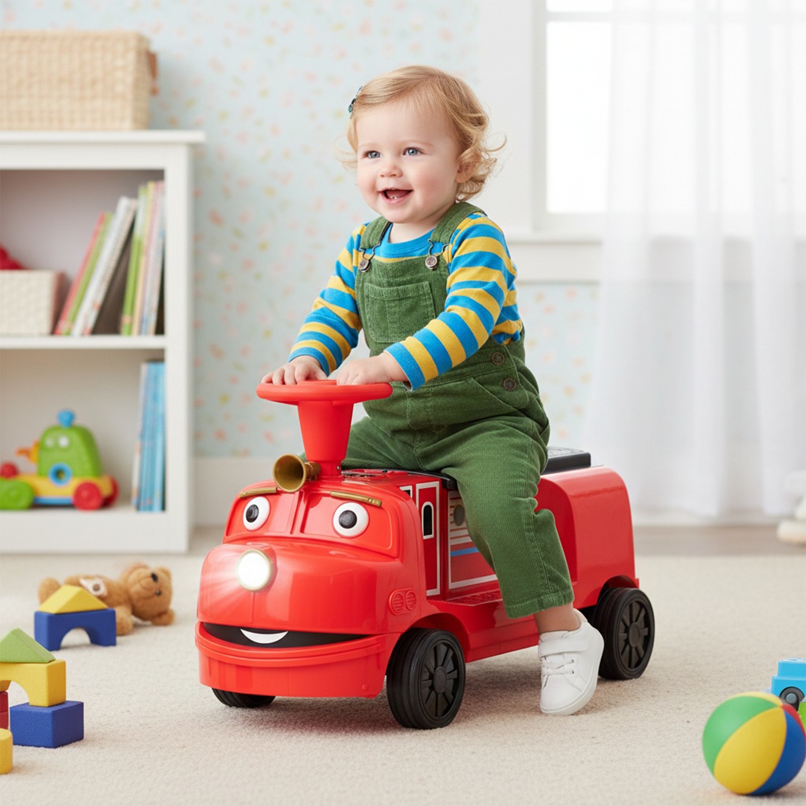 2 Seater Ride On Train Trackless 12V Kids Ride On Toy Car 2 Speed Storage, Music