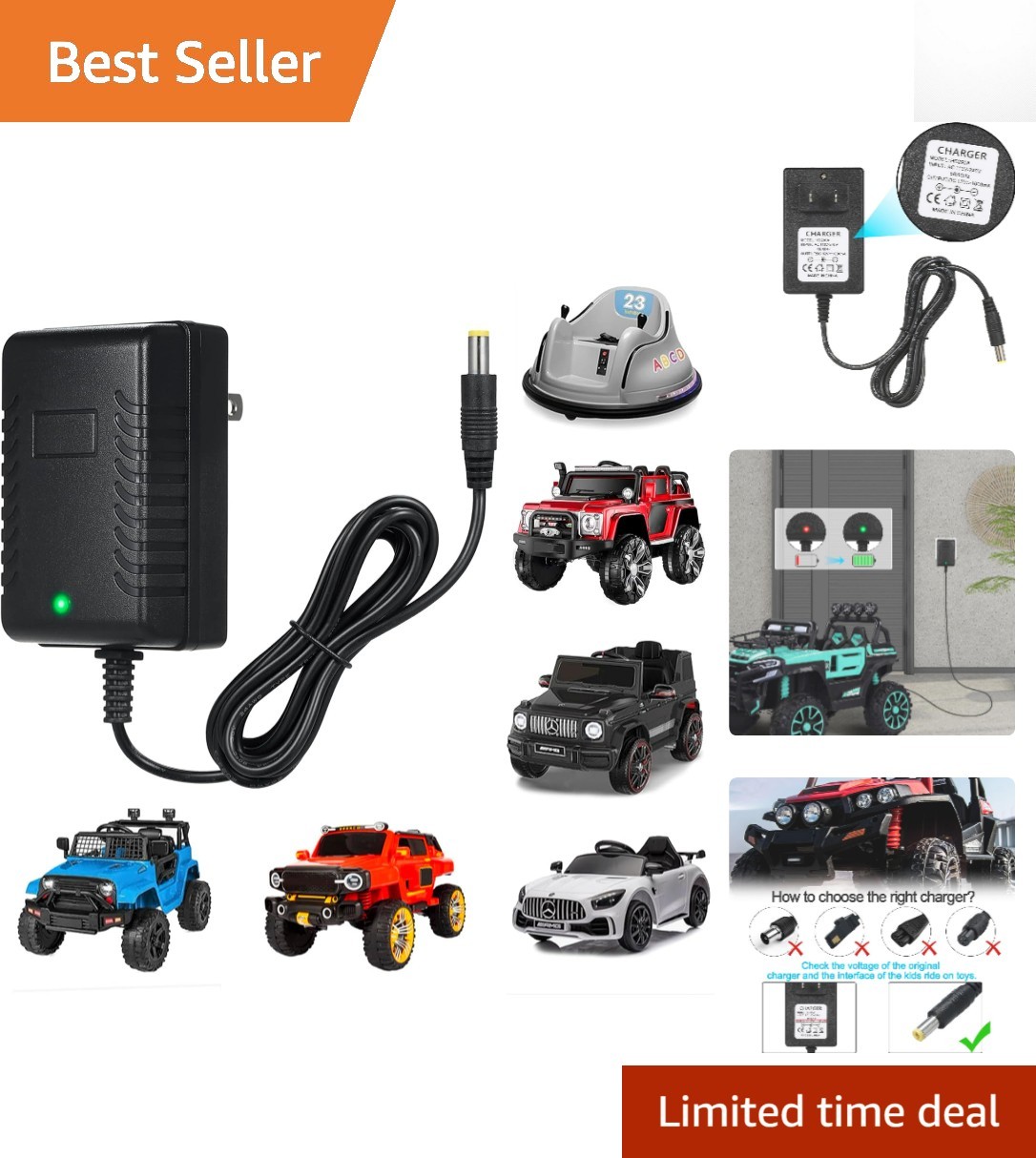 Universal 12V Charger for Kids’ Ride-On Electric Toys – 1- Included