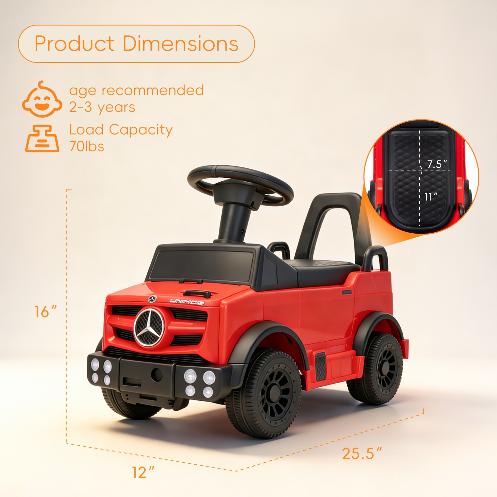 Red Kids Ride On Car Outdoor Stroller Mercedes Push Car Ride Racer for Age 1-3