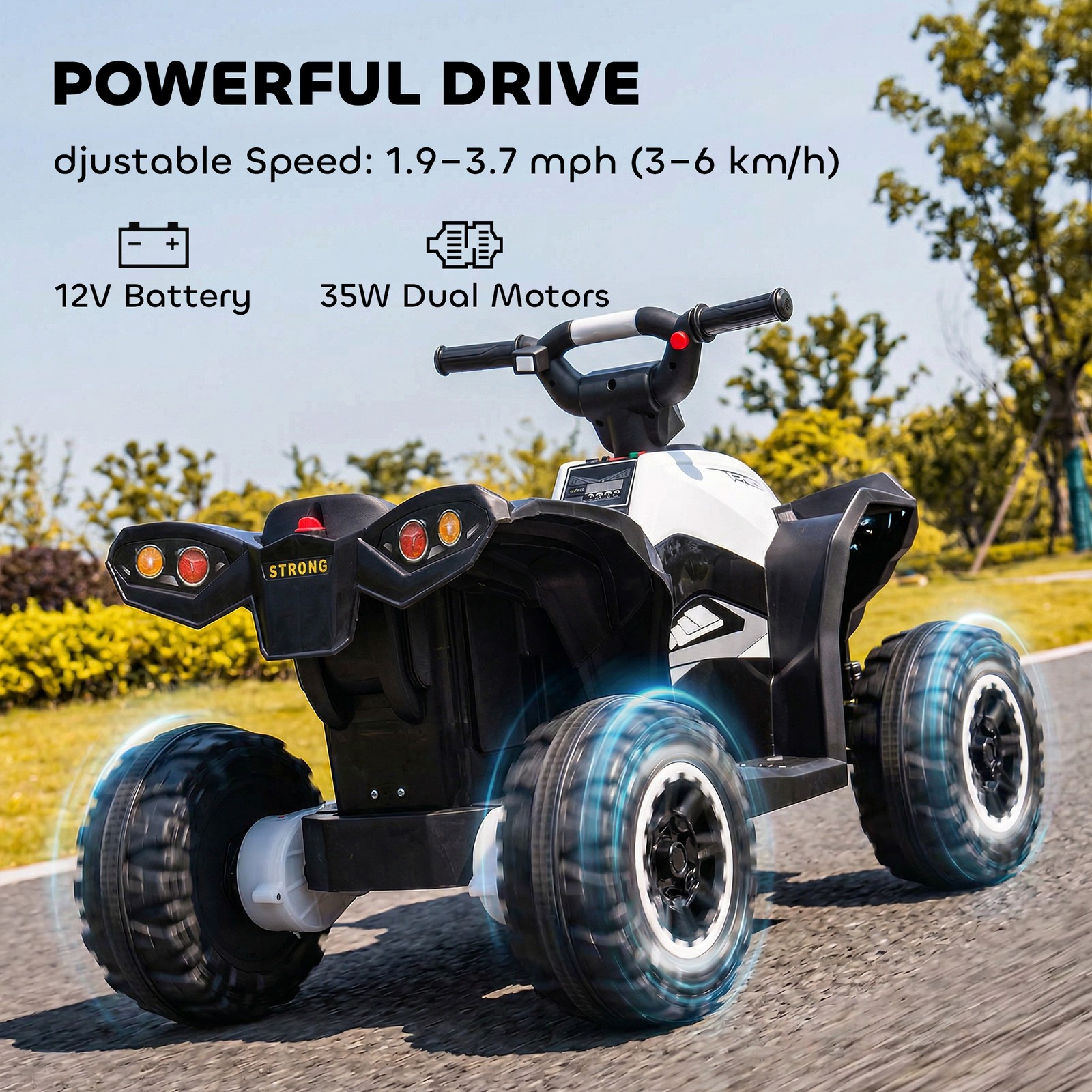 Four Wheeler for Kids with Music, Electric Ride-on Toy for Toddlers, White