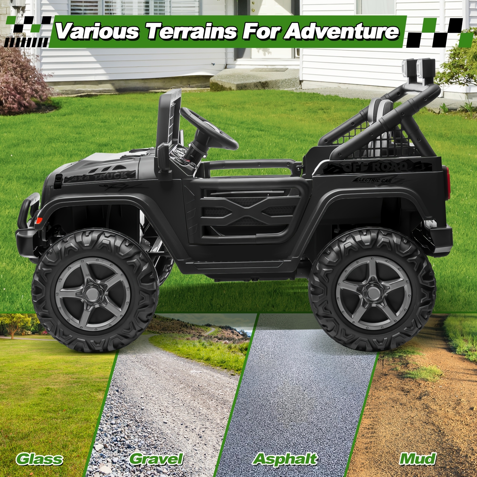 24V 2-Seater Ride On Car Kids Electric Jeep 4WD w/Remote, Black – FAST SHIP