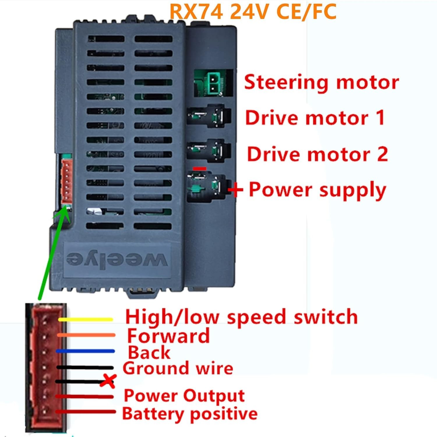 RX74 24V Bluetooth Control Box with 40A Rating for Kids Electric Ride-ons