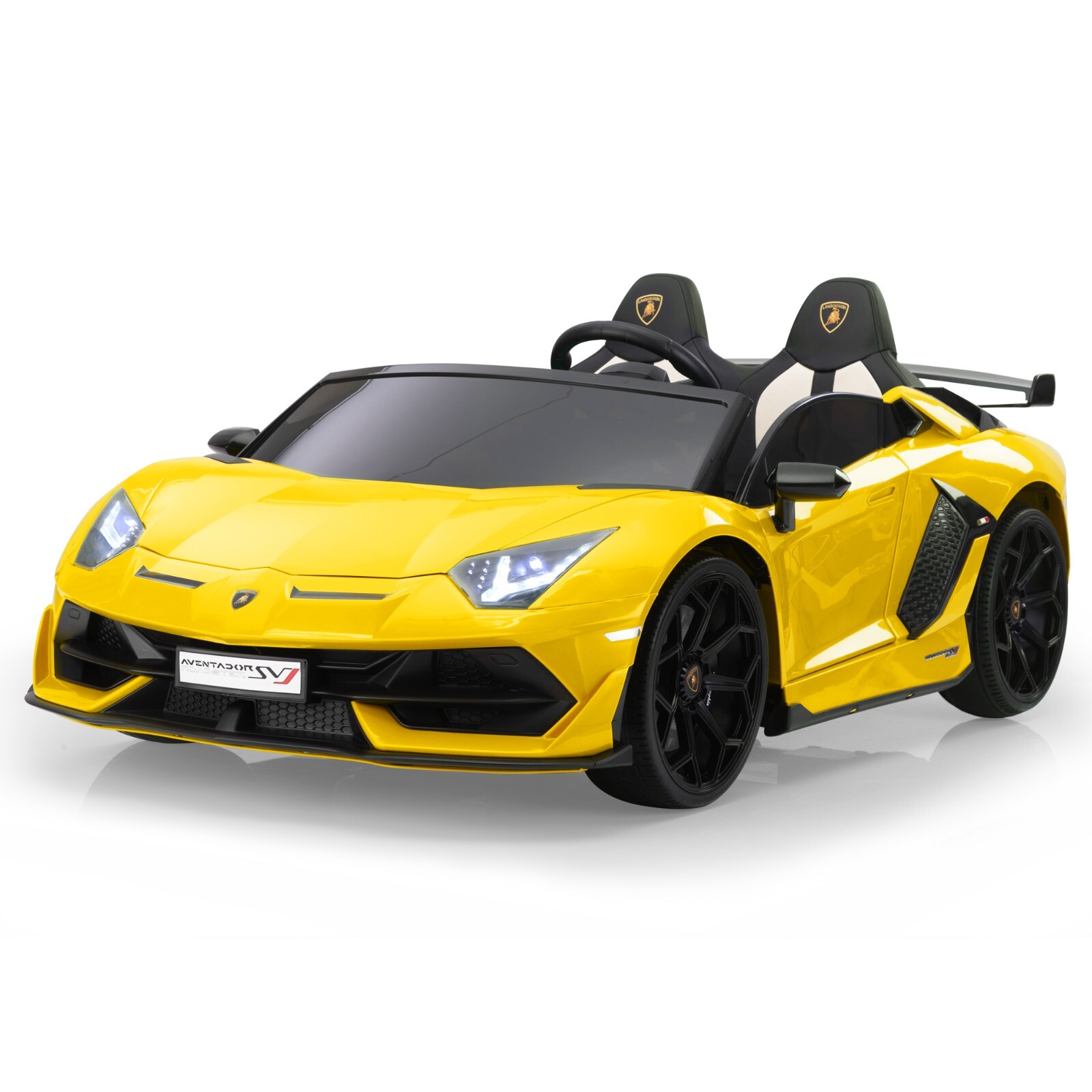 TOBBI 24V Ride on Car 2-Seater PU Leather Lamborghini Drift Sports Car for Kids