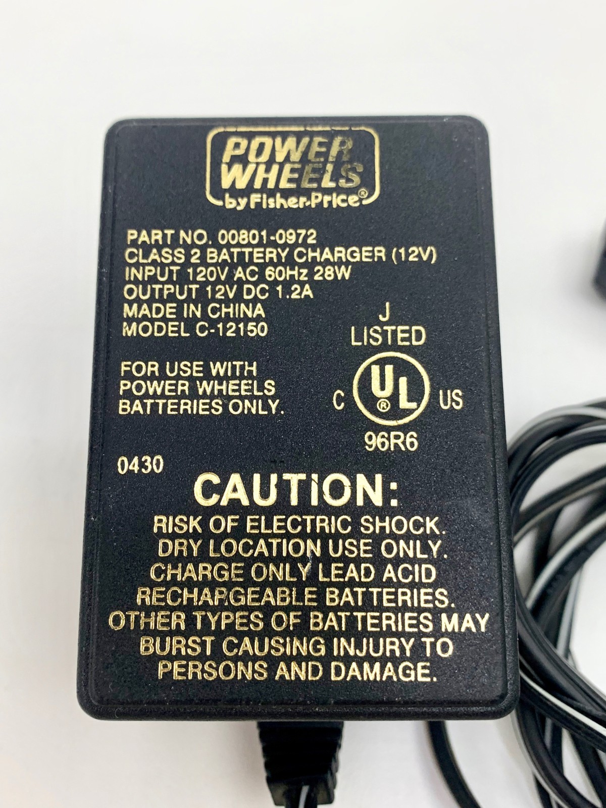 Fisher Price Power Wheels 00801-0972 OEM Power Supply – 12V DC 1.2A 1200mA