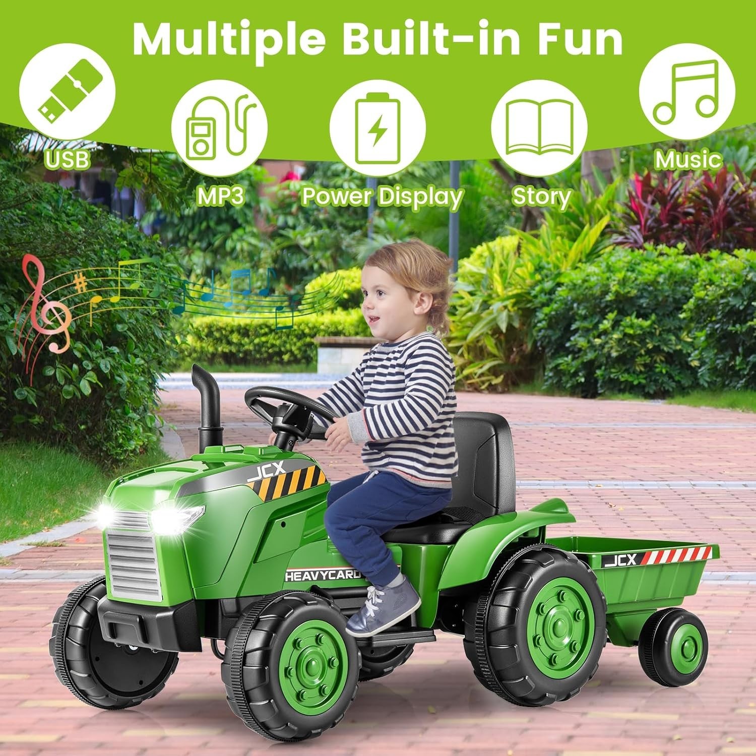12V Kids Ride on Tractor,Battery Powered Motorized Electric Car with Trailer..
