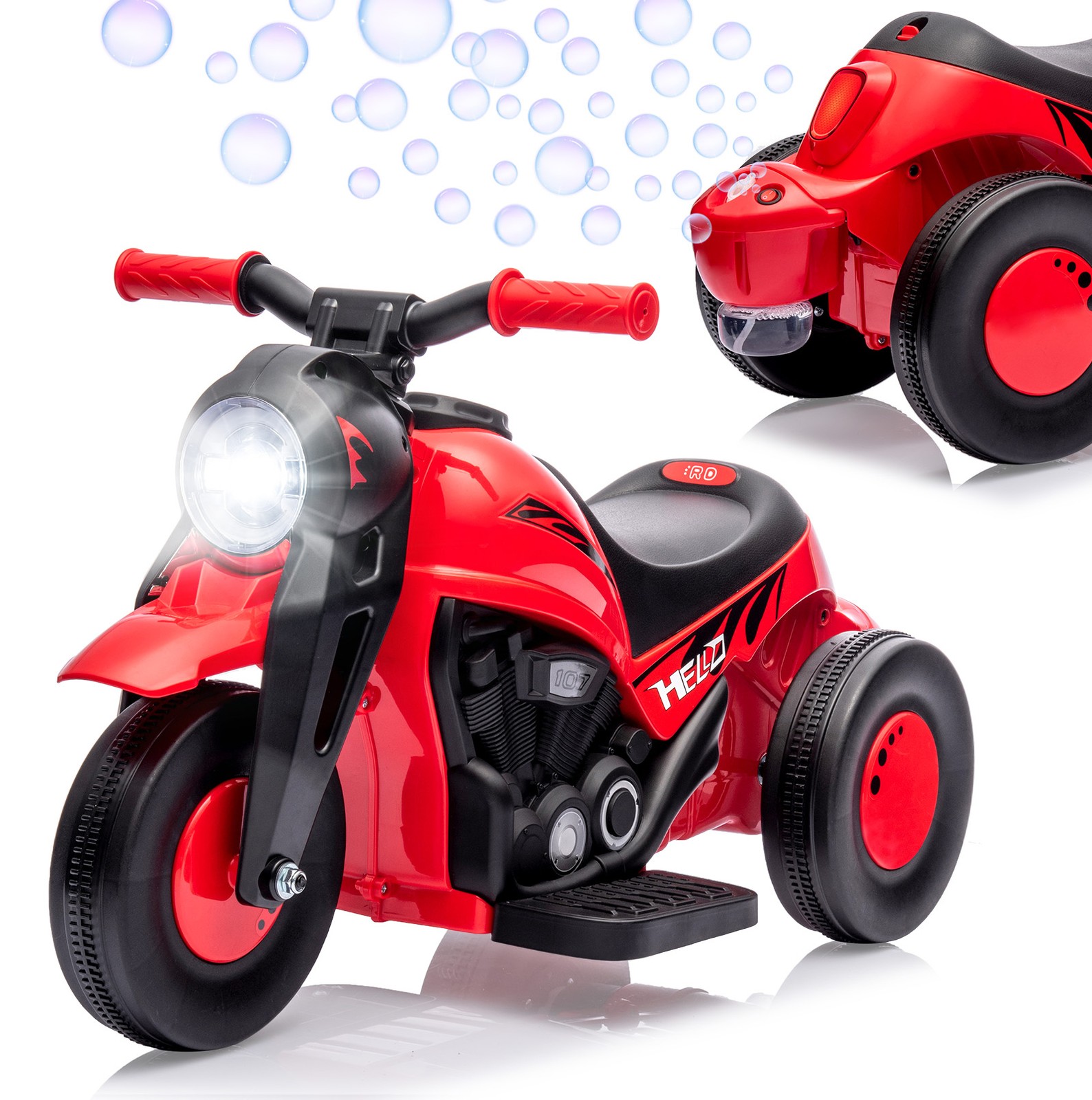 Garvee Kids 3 Wheels Motorbike 6V Ride on Bubble Car Electric Motorcycle Toys