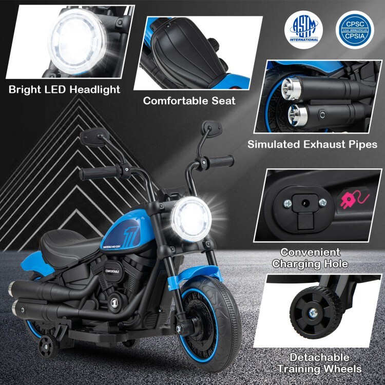 Kids Electric MotorBike Headlights Outdoor Garden Motorcycle W/ Training Wheels