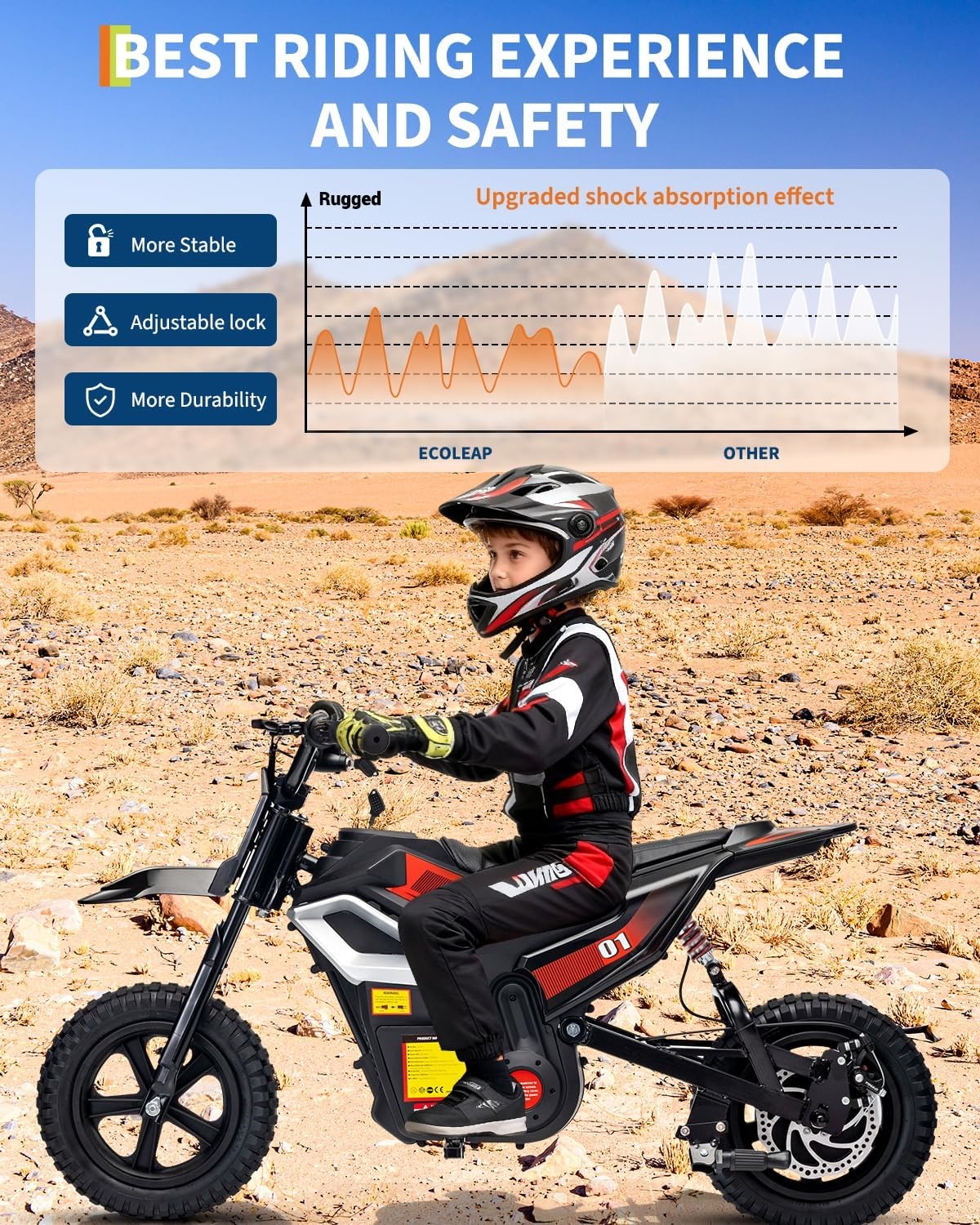 24V 350W Kids Electric Dirt Bike, 13.67 MPH, 12-Mile Range with Rear Suspension