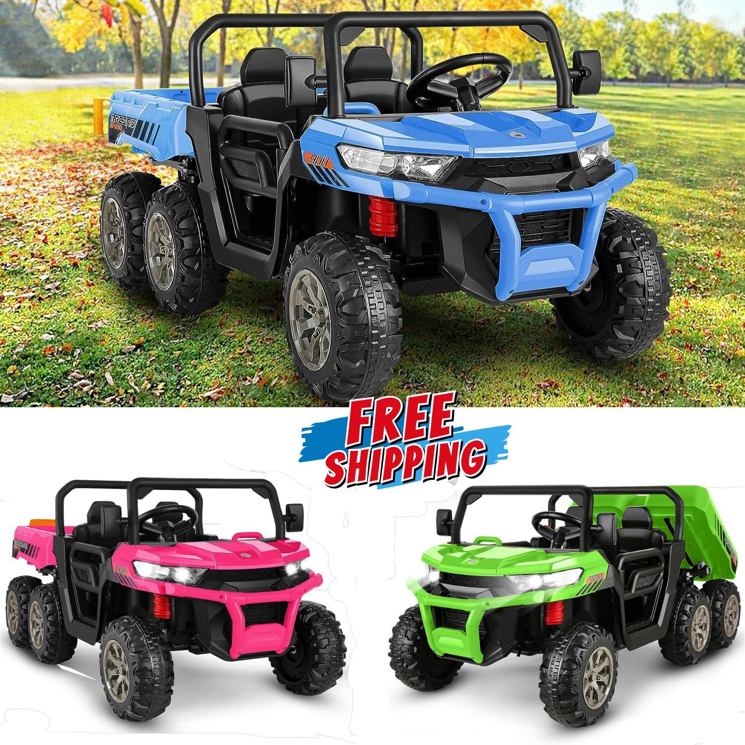 24V Ride On Dump Truck 4WD Battery Powered 6 Wheeler UTV with Remote Control&LED