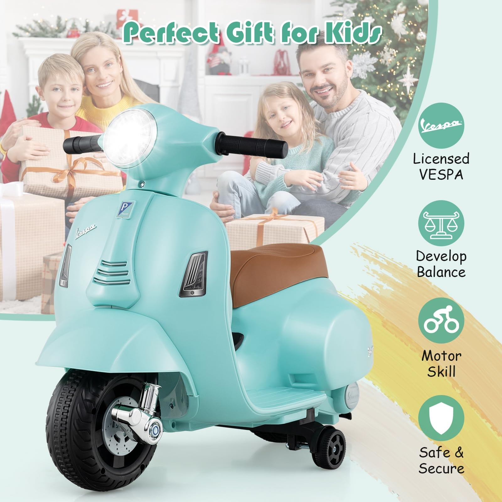 Licensed Vespa Kids Motorcycle by INFANS, 6V Battery Powered Motorbike for To…