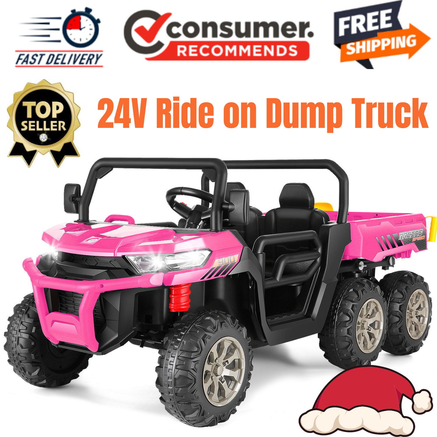 24V 4WD Kids Ride on Dump Truck with Remote Control, 2 Seater Electric Car Toy@