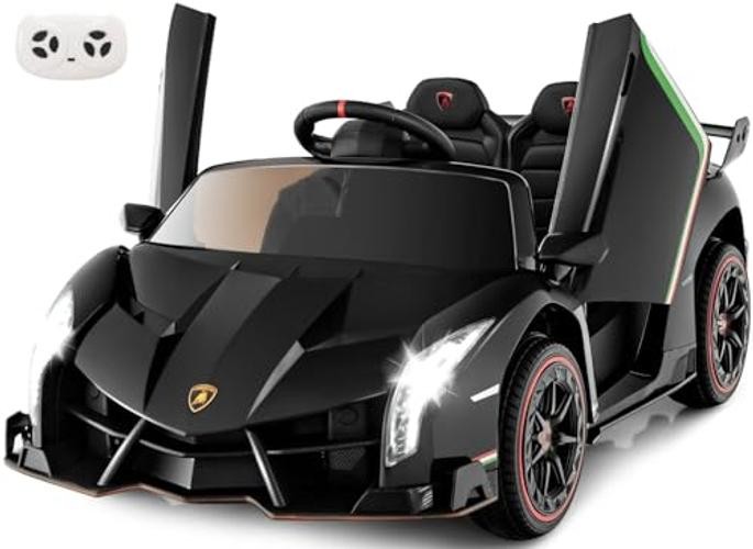 Kids Ride-On Car, 2 Seater, 12V 4WD, Lamborghini Veneno Powered, Black