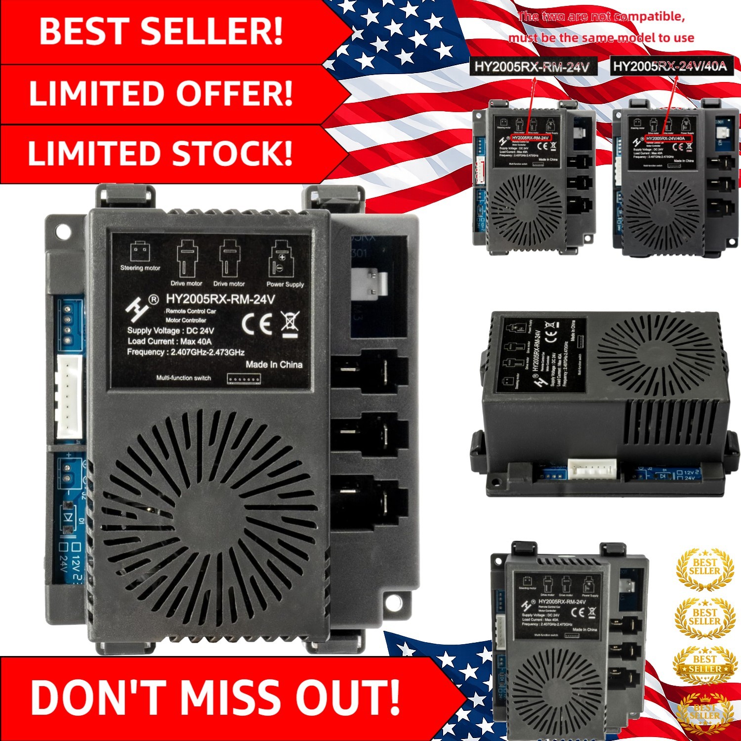 Durable HY2005RX-RM-24V Control Box for Children’s Ride-On Cars – 50 lbs Limit
