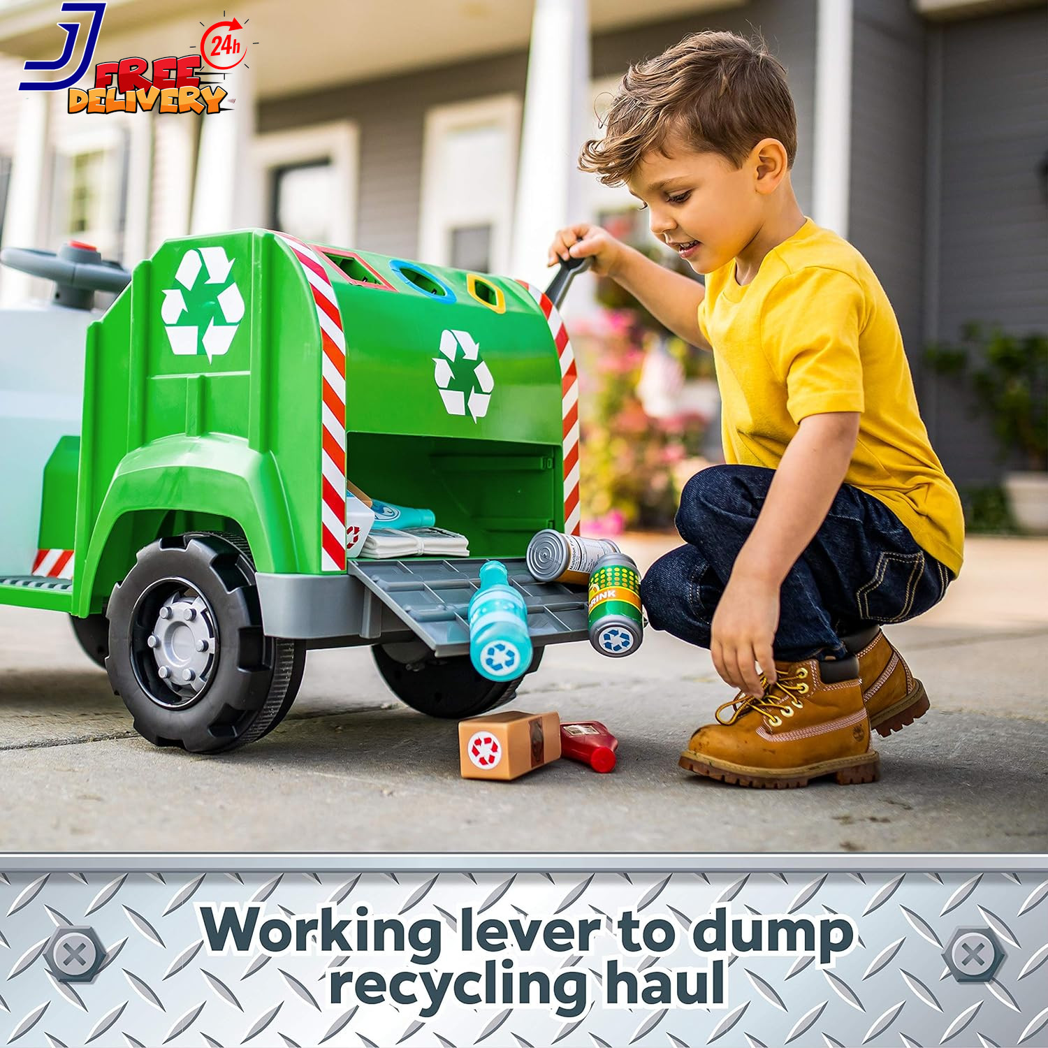 Toddler Recycling Truck 6V Battery Powered Vehicle w/ Sound Effects Ages 1.5+