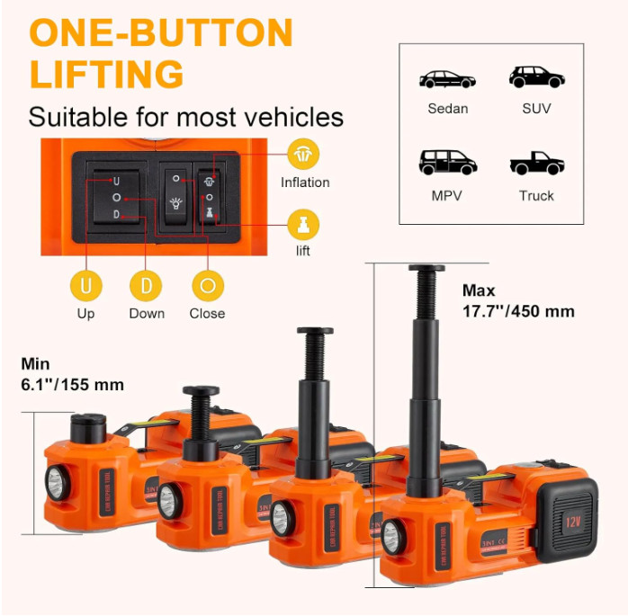 Gato Hidraulico Electrico 12V 5 Toneladas Elevador Hidráulico Para Carro Autos