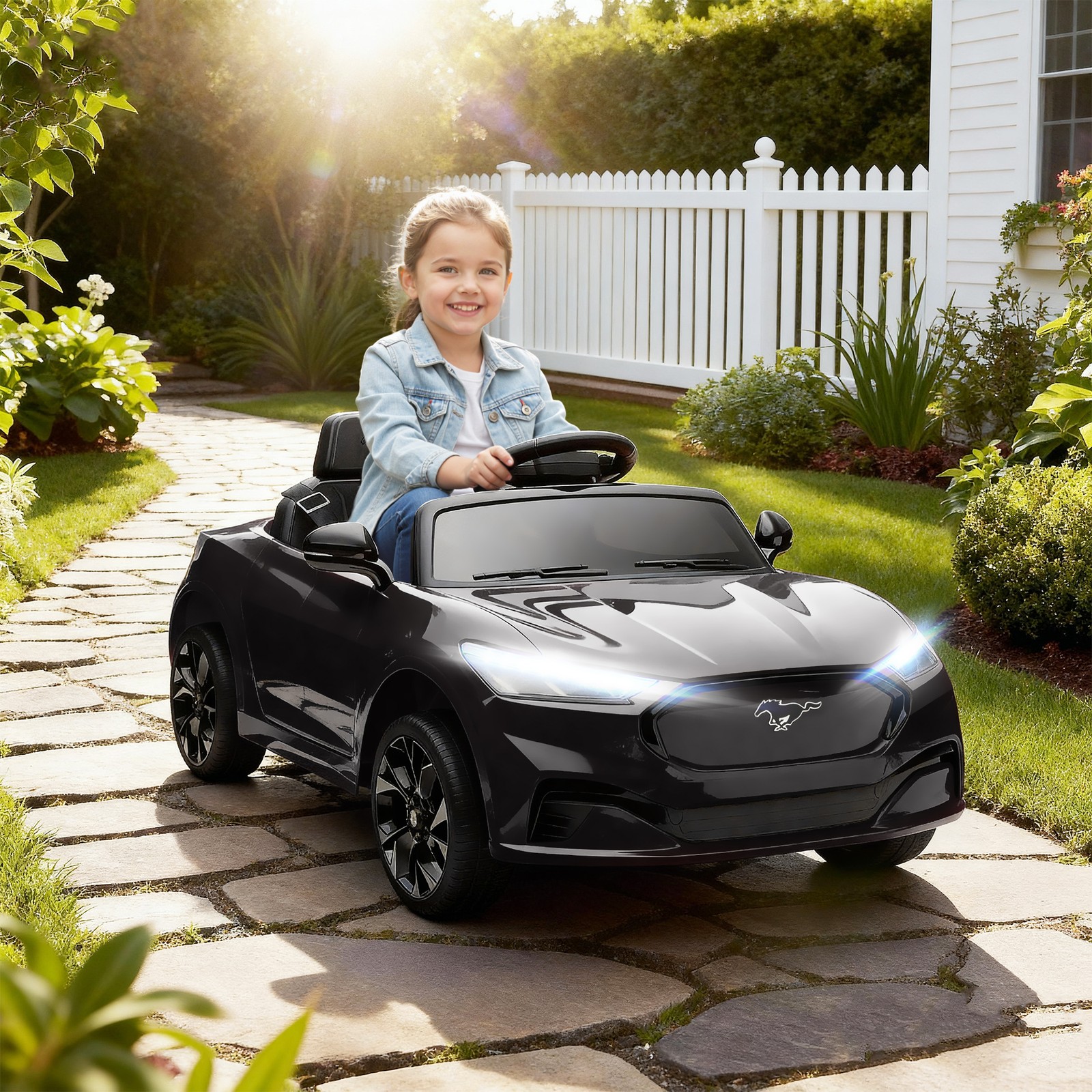 Qaba 12V Kids Ride On Car, Licensed Ford Mustang Mach-E Electric Car, Black