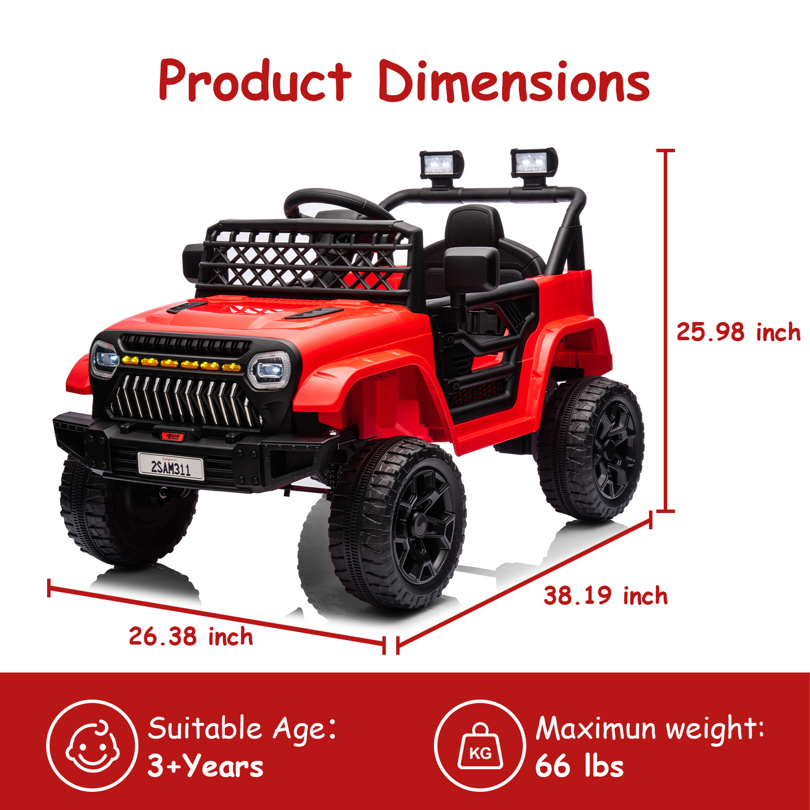 Kid Ride On Truck Electric Car with Remote Control, 4-Wheel Suspension,LED,Music
