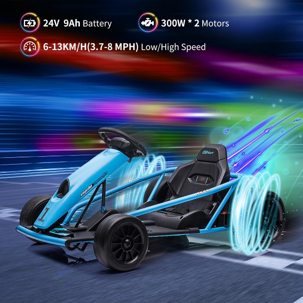 24V Electric Go Kart for Kids Ride on Go Kart Drifting Circling Car Music Gift