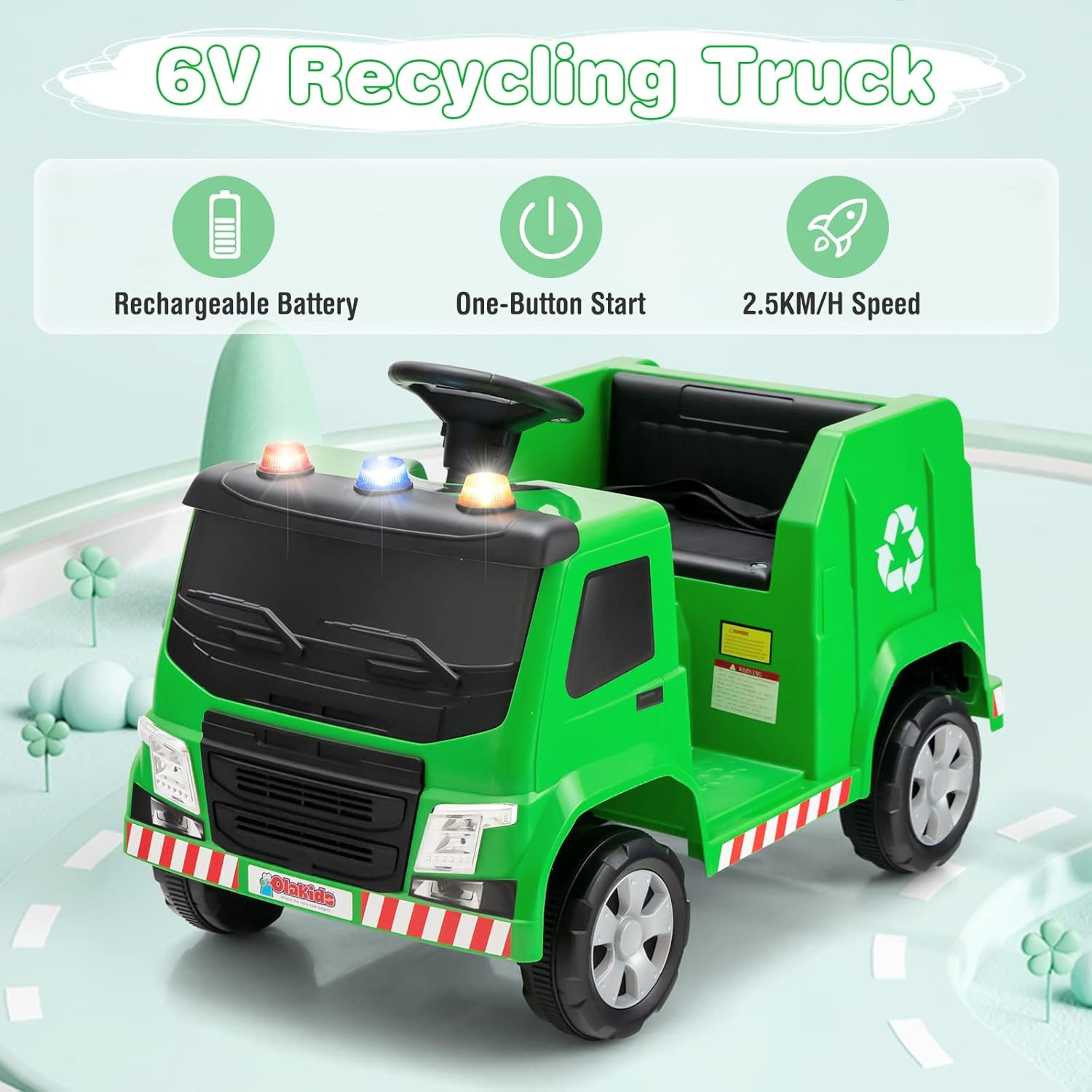 Ride on Car, Recycling Garbage Truck Electric Vehicle with Music, Horn, Warning