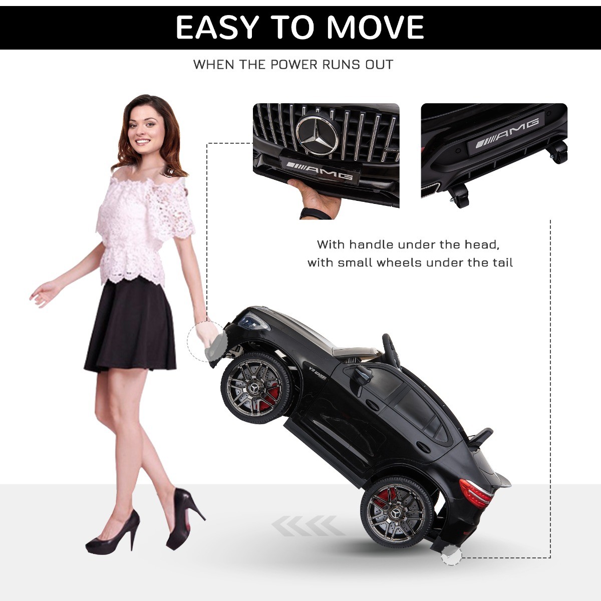 12V Ride On Toy Car for Kids with Remote Control, Black