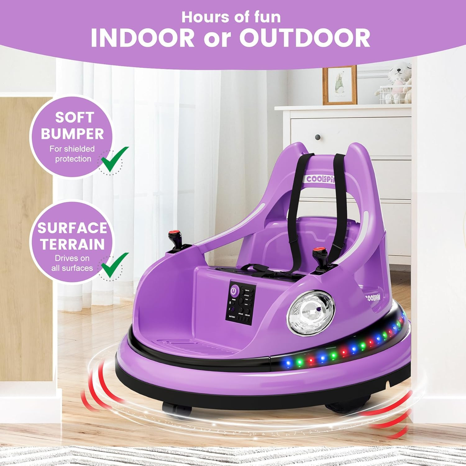 Ride on Bumper Car for Toddlers, 12V Battery Car for Kids W/Parent Remote, 2-Spe